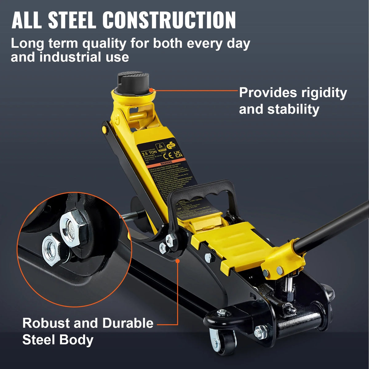 KFFKFF Low Profile Floor Jack,2.5 Ton(5500 lbs) Slim Profile, Durable Steel Racing Lift with Single Piston Pump, Range 3.35"-14.96"��Black+Yellow