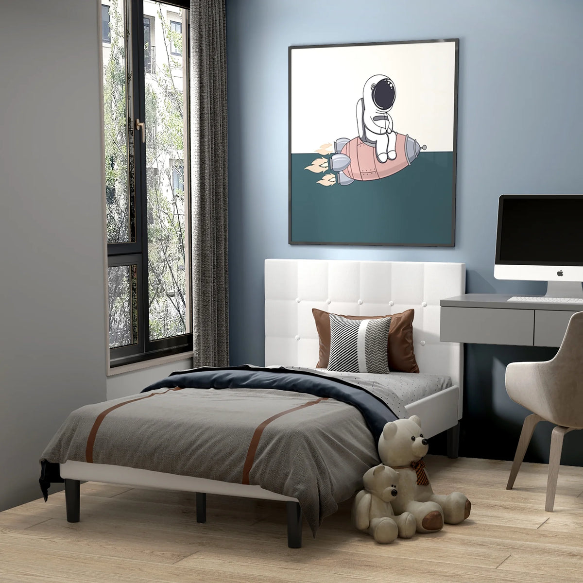 Costway Twin Upholstered Bed Frame Button Tufted Headboard Mattress Foundation Beige