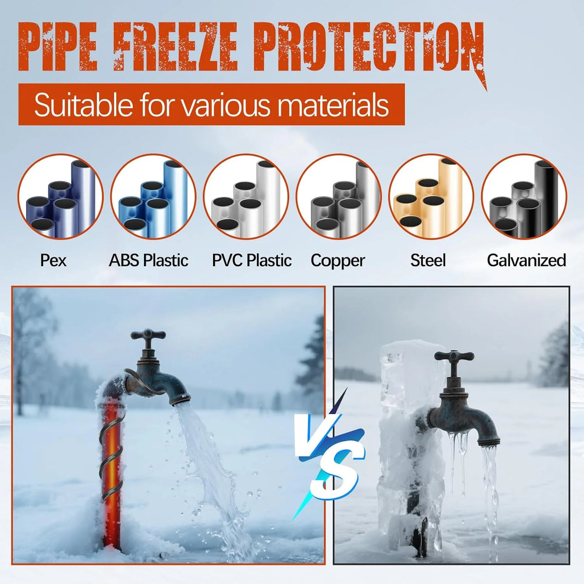 120FT Heat Tape for Water Pipes, Roof Snow De-Icing, RV  Heating Cable,120 Volt 8W/ft