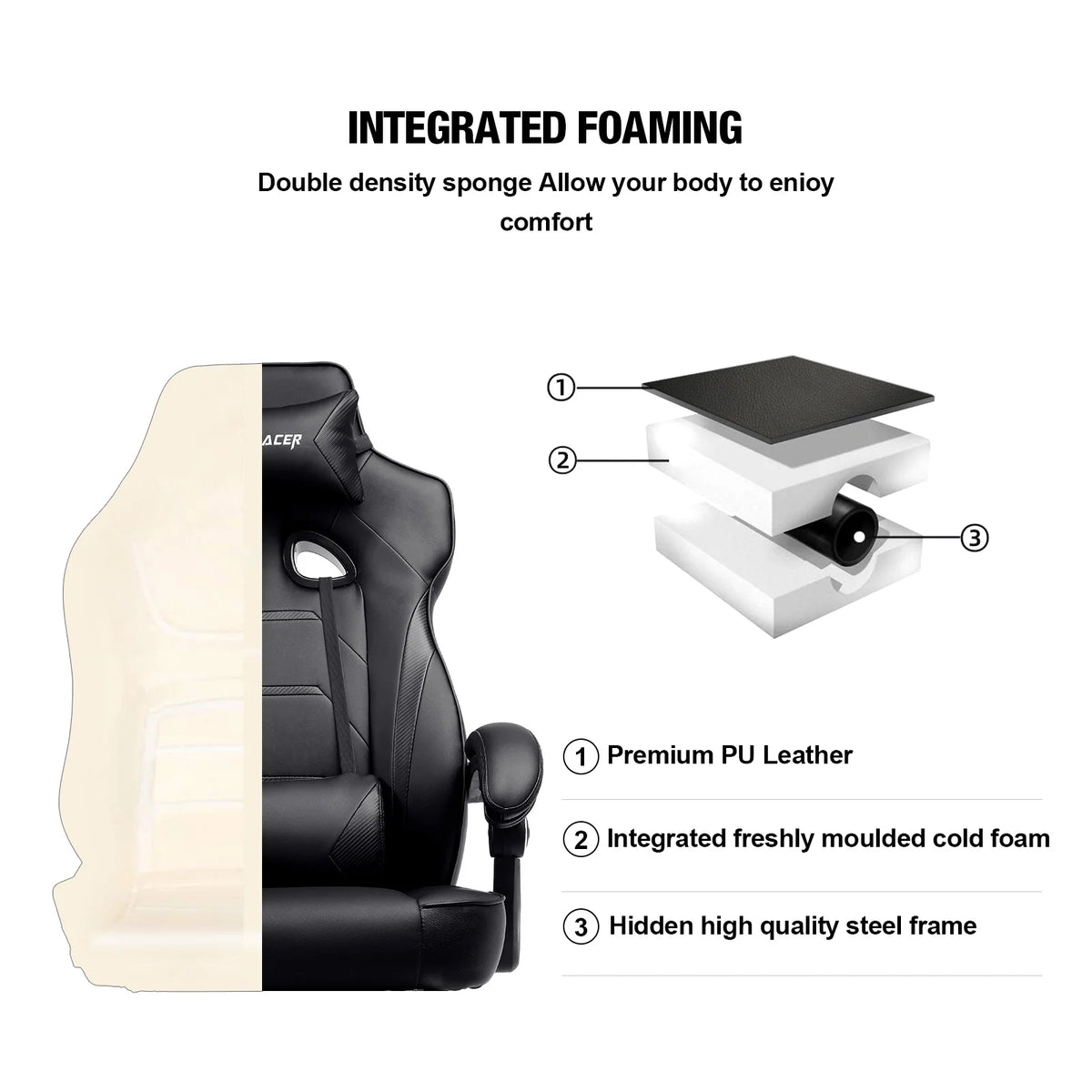 GTPLAYER Gaming Chair with Footrest, Big and Tall Game Chair 350lb Racing Style Computer Chair, Ergonomic Executive Office Chair High Back with Lumbar Support and Recliner, Black