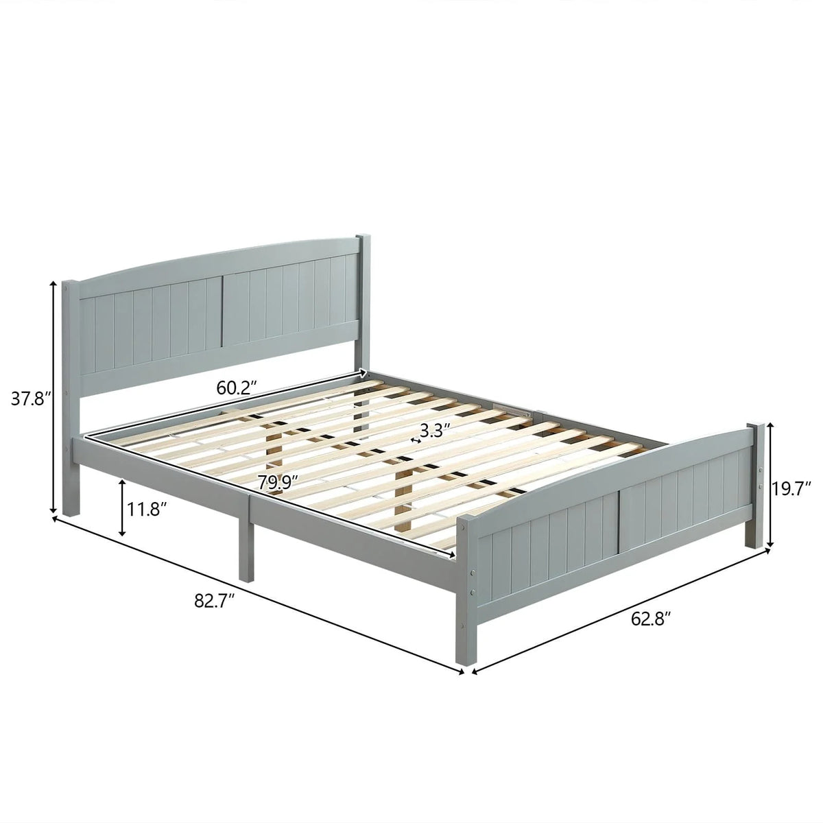 Zimtown Queen Bed Frame,Solid Pine Wood Kids Twin Platform Bed Frame, Bedroom Queen Bed with Headboard for Adults, Gray