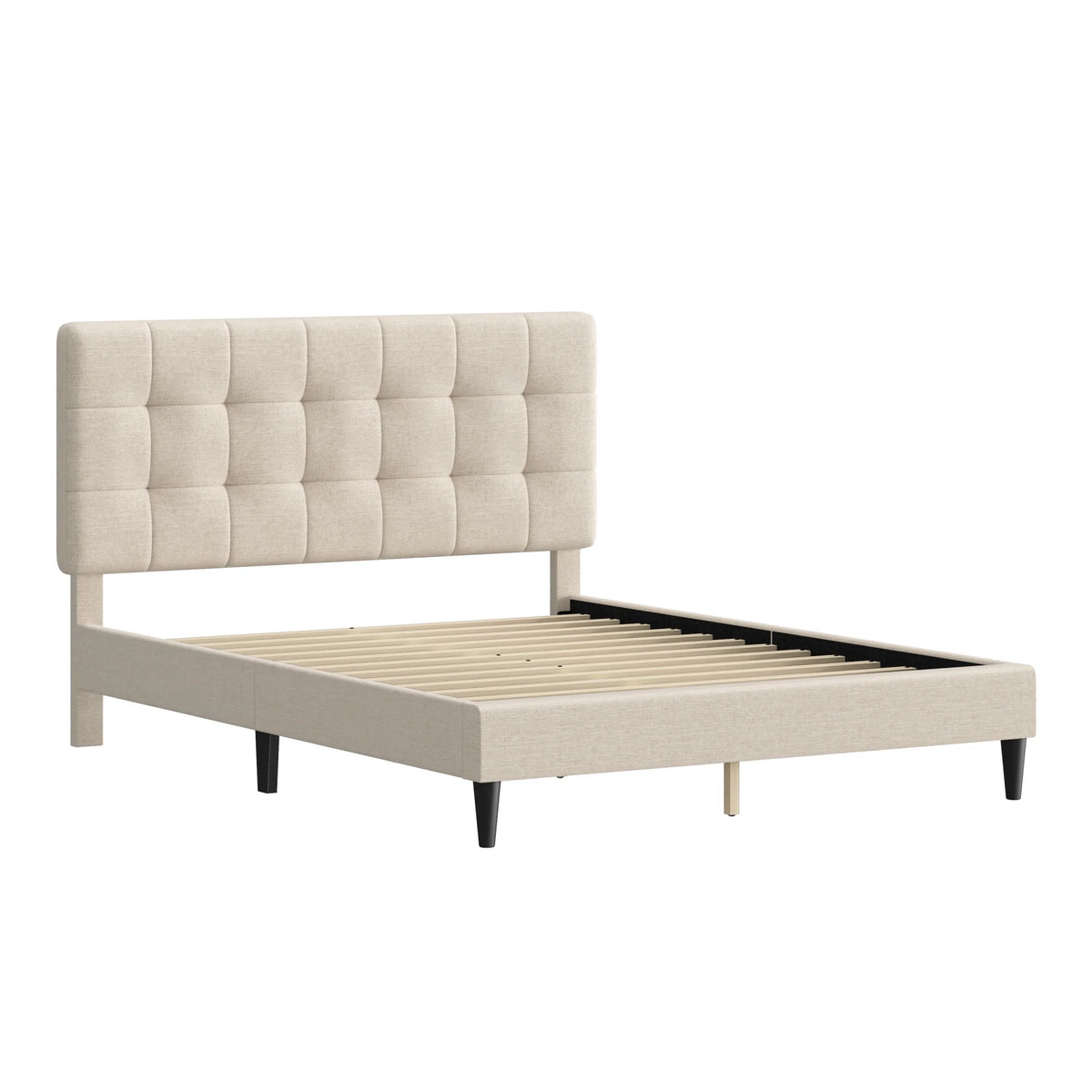 Mainstays Hillside Square Tufted Upholstered Full Platform Bed, Ivory Fabric