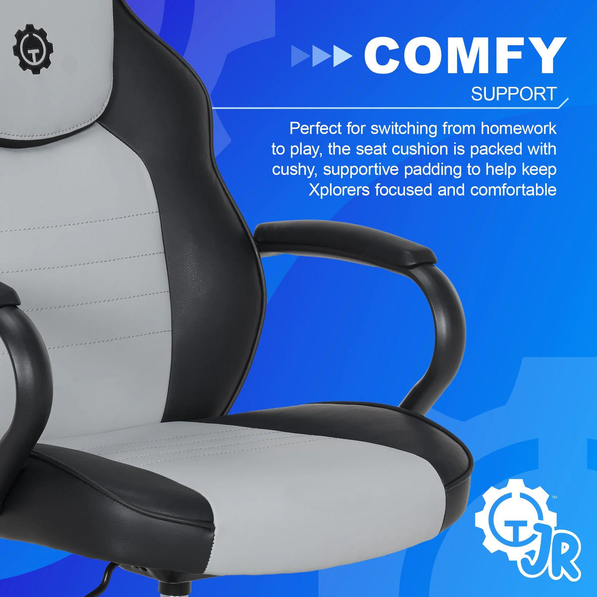 Gamer Gear Jr. Xplorer Gaming and Computer Chair, Kids and Teens Gaming Chair with Padded Arms, Adjustable Height, White and Black