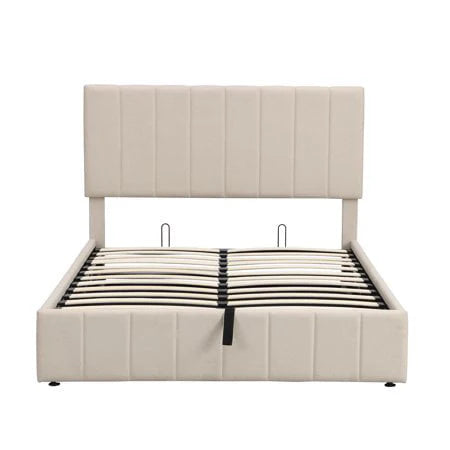 Churanty Hydraulic Storage Bed Frames Full Size Platform Bed with Upholstered Headboard,Beige