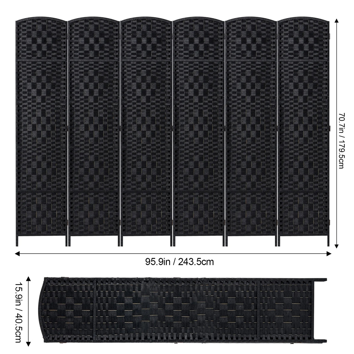 KFFKFF 6-Panel Room Separator, Crafted Folding Privacy Barriers with Connectors, Movable and Self-Supporting Space Dividers and Wall Separator for Space Delineation, Black