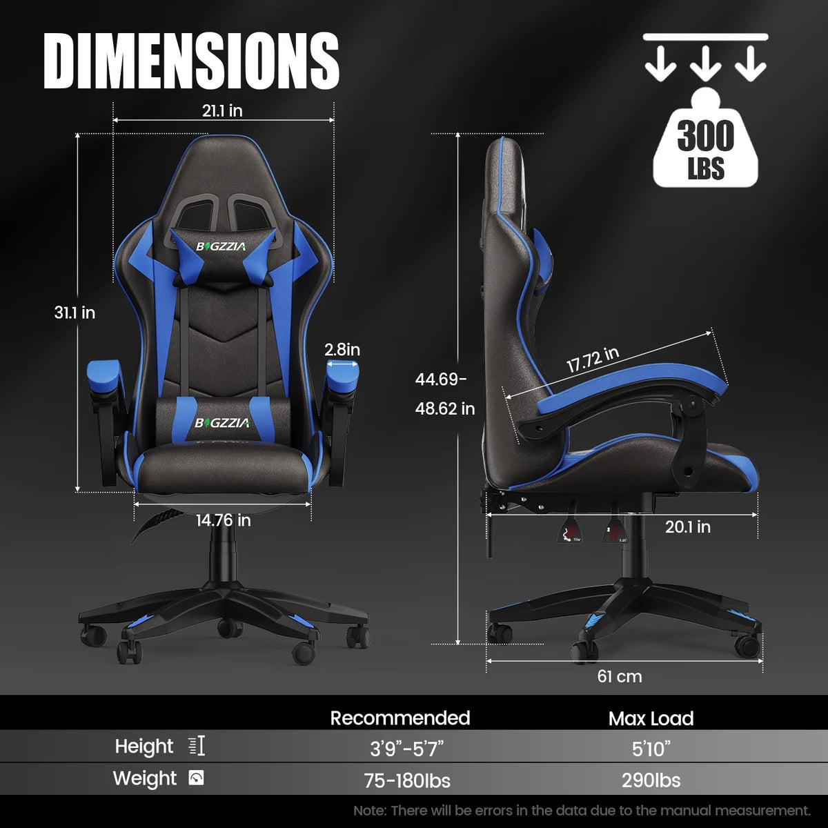 Bigzzia Gaming Chair Office Chair, Ergonomic Game Chair with Height Adjustable Headrest and Lumbar Support for Adults Teens, Black & White