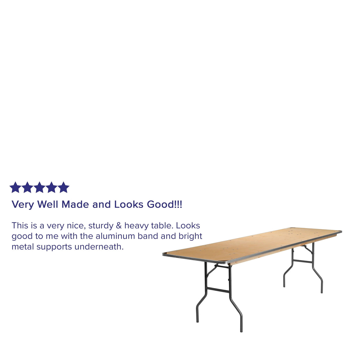 Flash Furniture 8-Foot Rectangular HEAVY DUTY Birchwood Folding Banquet Table with METAL Edges and Protective Corner Guards