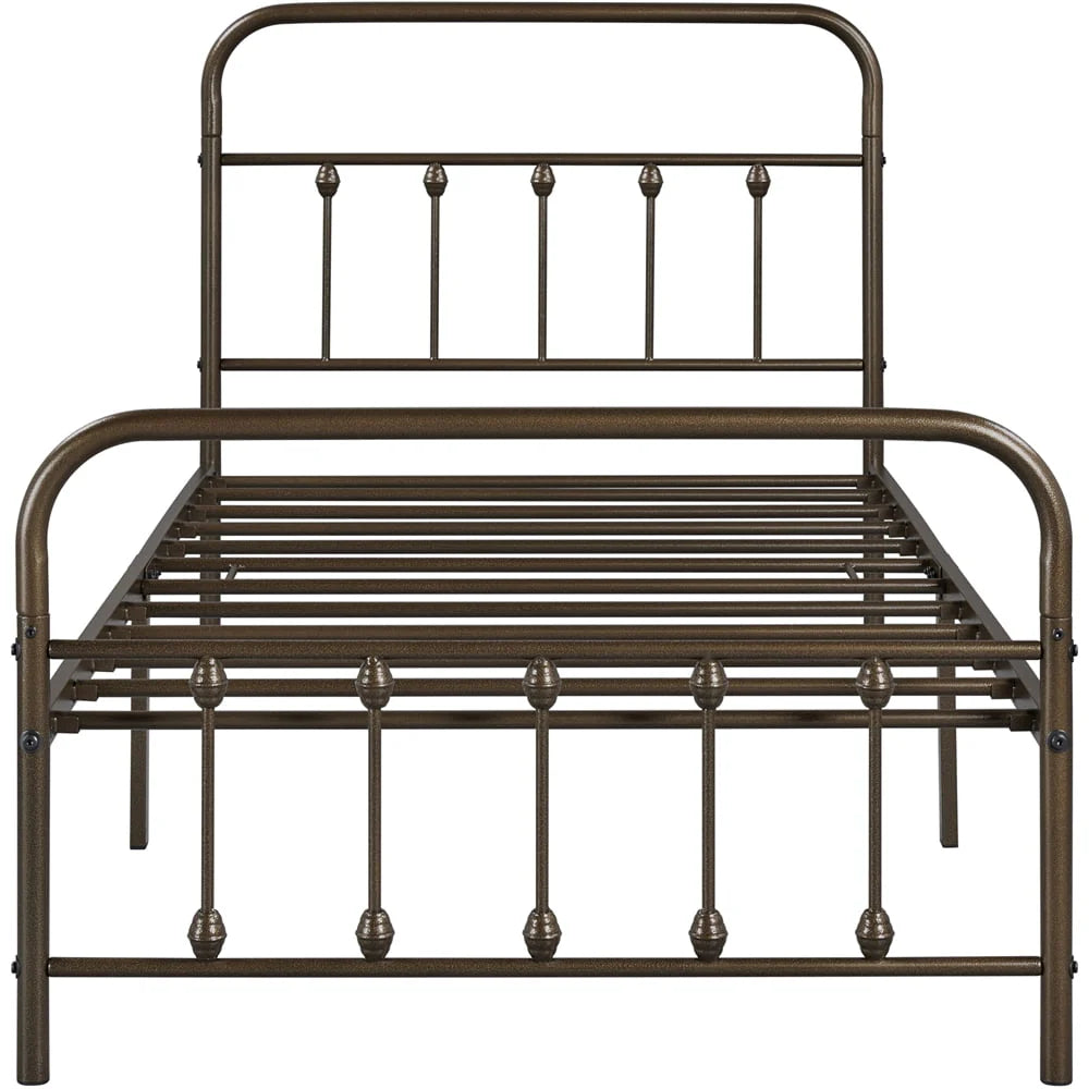 Alden Design Metal Platform Twin Bed with High Headboard, Bronze