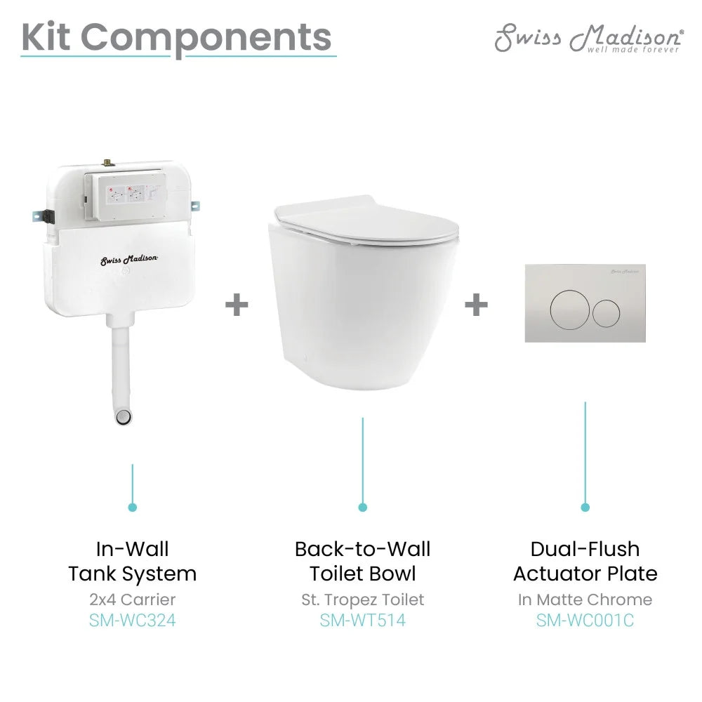 St. Tropez Back to Wall Concealed Tank Toilet Bowl Bundle in Glossy White