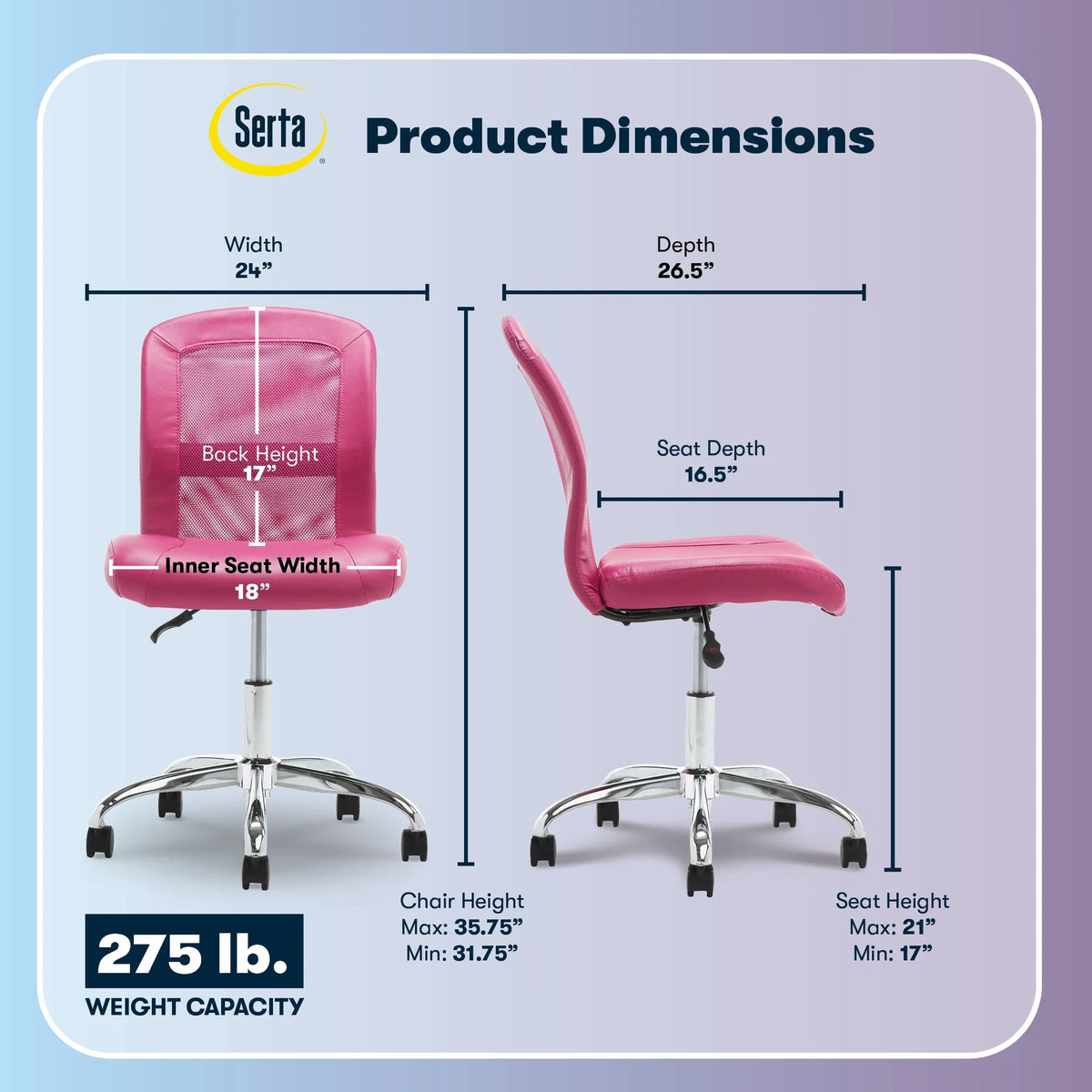 Serta Essentials Armless Task Chair, Faux Leather and Mesh, Cream