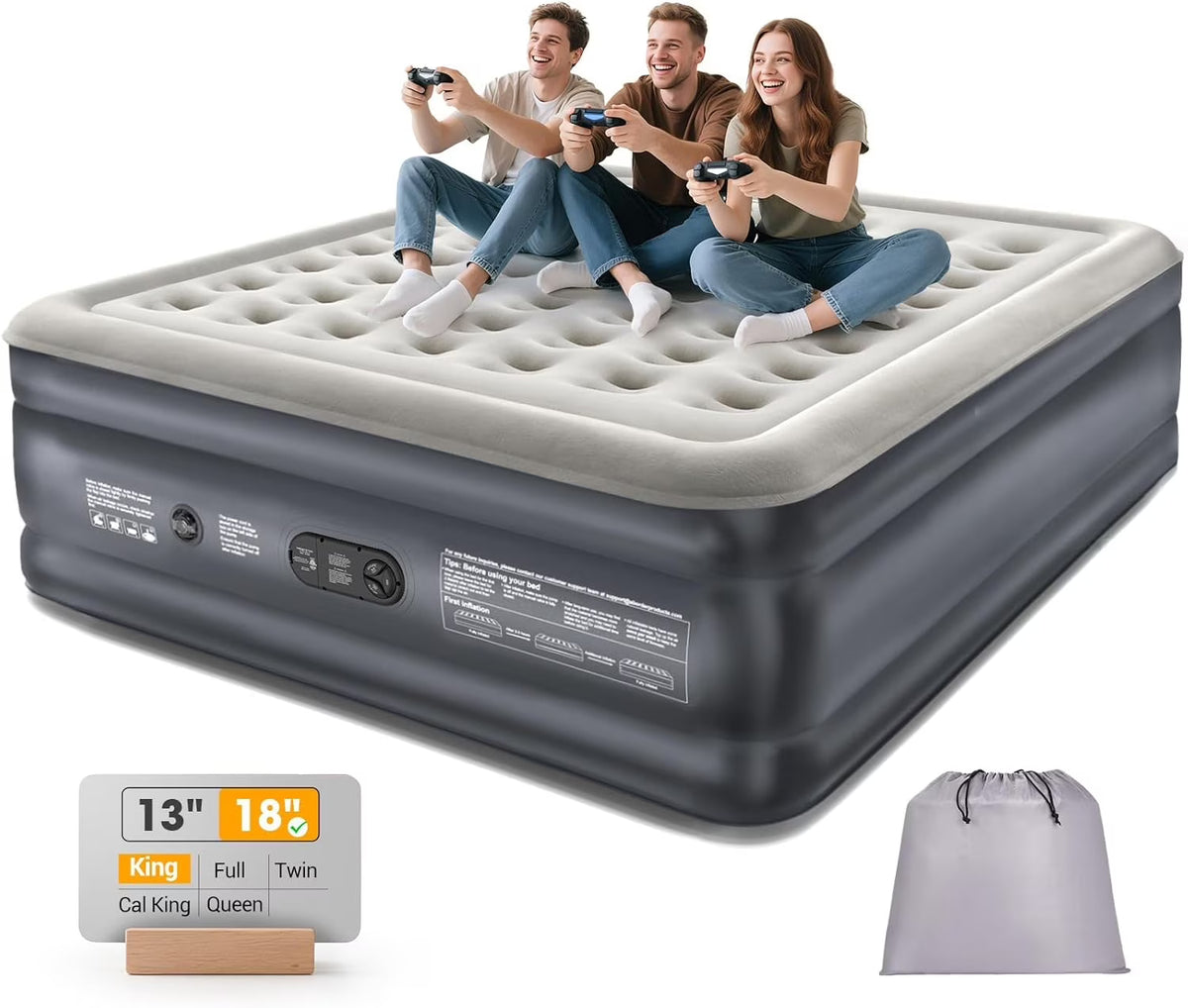 "King Size Air Mattress with Built-in Pump – 18” Raised, Family Choice Award, Inflatable Bed for 2-4 Persons, 700 lbs Capacity, Ideal for Home & Guests"