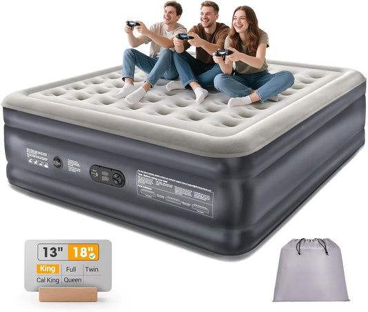 "King Size Air Mattress with Built-in Pump – 18” Raised, Family Choice Award, Inflatable Bed for 2-4 Persons, 700 lbs Capacity, Ideal for Home & Guests"