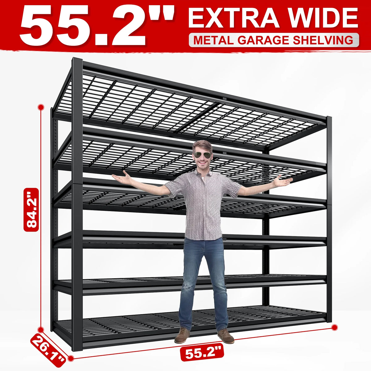 REIBII 55" W Wire Shelving Garage Shelves Heavy Duty 3000lbs Adjustable 5-Tier Storage Rack