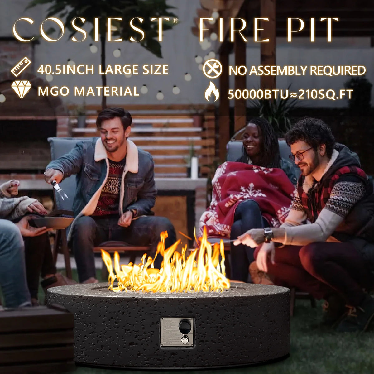 COSIEST Outdoor Round Terrazzo Concrete White firepit Table