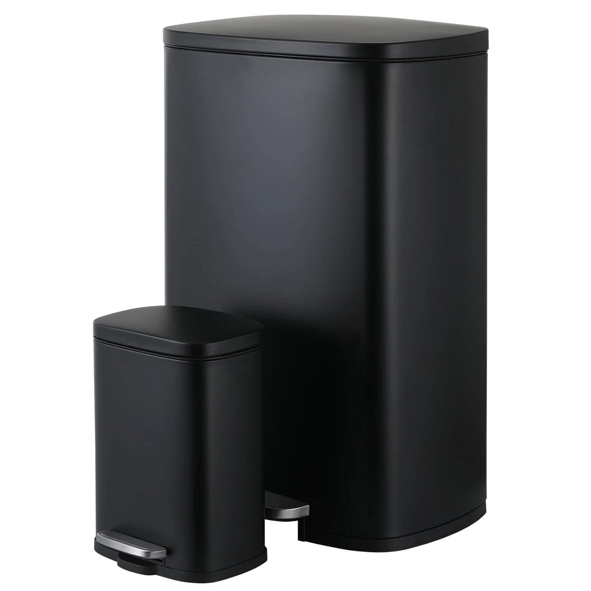 LAZY BUDDY 13.2 Gallon Stainless Steel Kitchen Trash Can with 1.3 Gallon Mini Trash Can, Rectangular Step Garbage Can with Lid