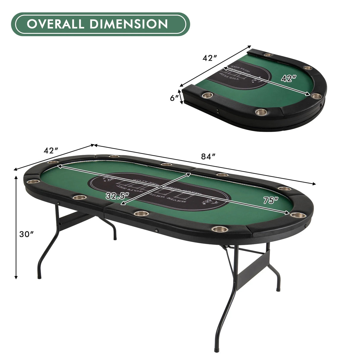 Costway Foldable, USB Ports, Led Lights 10 Player Poker Table, Blue/Black