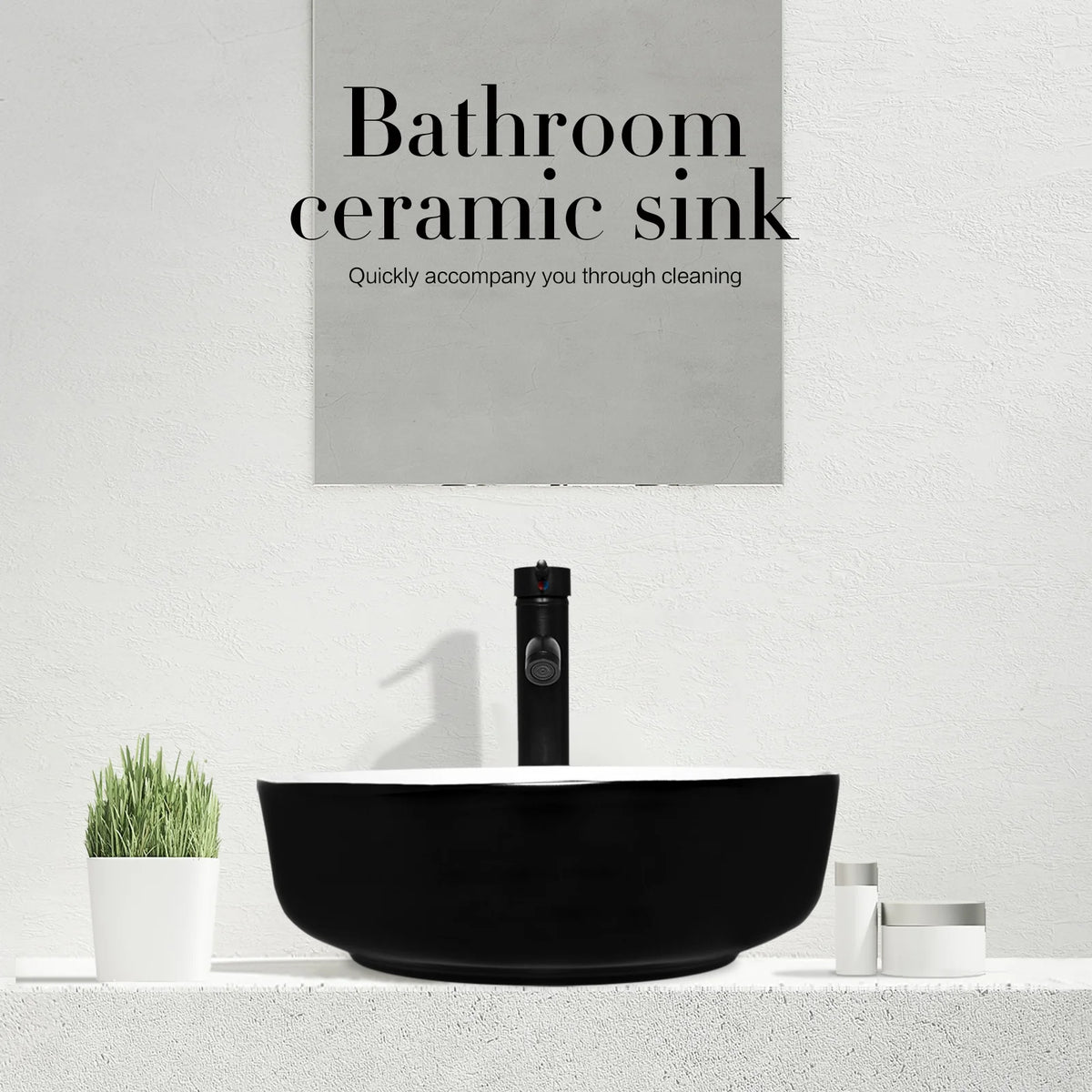 FULLWATT Bathroom Ceramic Sink Vanity Vessel Basin Porcelain Faucet Drain Combo Rectangle,White