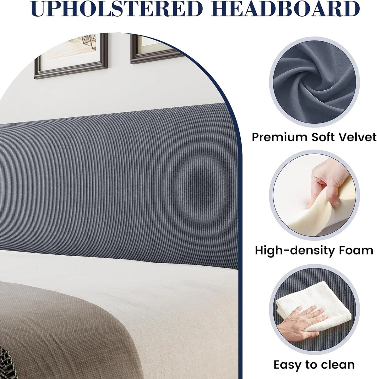 Full Size Bed Frame with Wingback Headboard,Luxurious Velvet Upholstered Platform Bed Frame with Wooden Slat Support,No Box Spring Required,Easy Assembly,Dark Gray