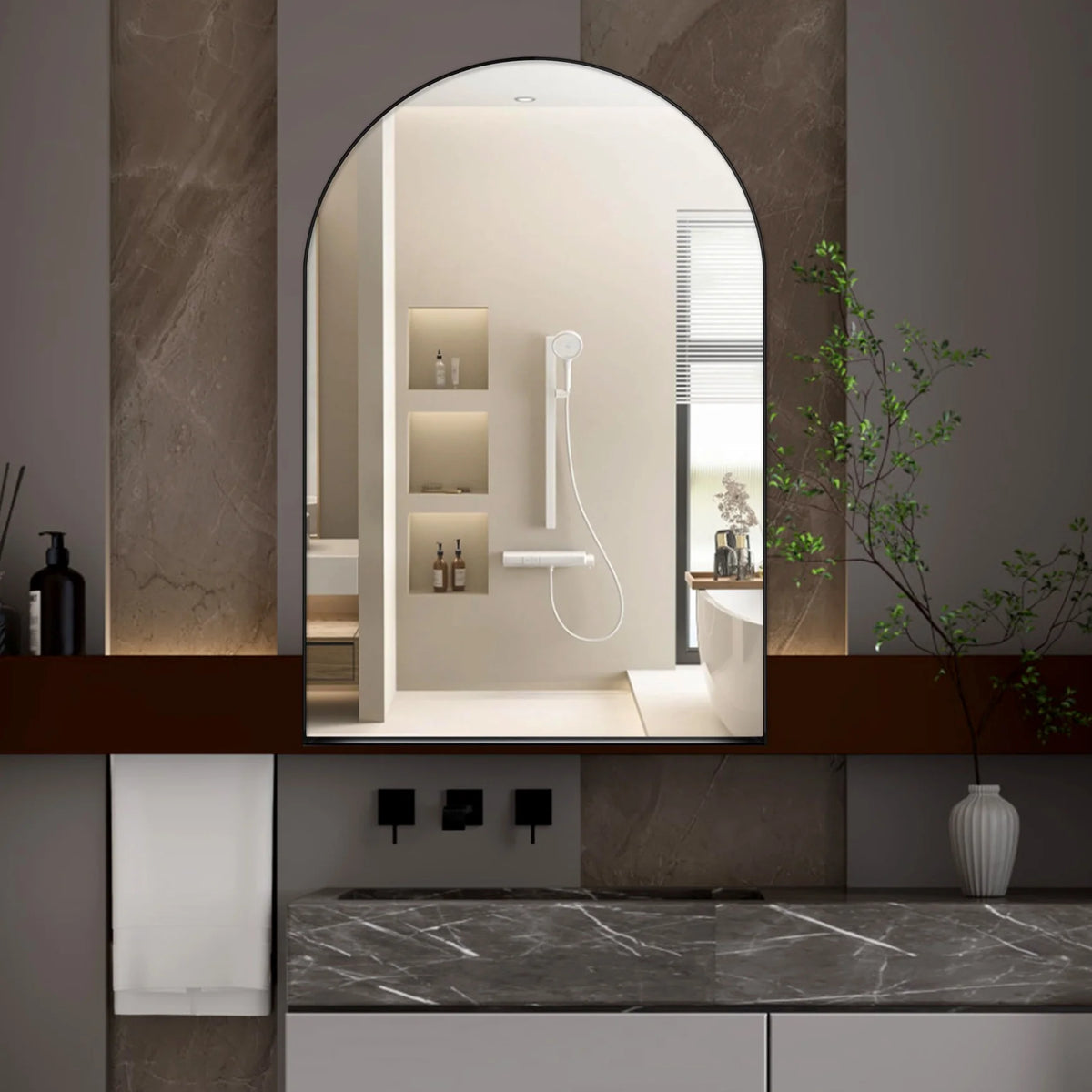 16x24 Inch Bathroom Mirror Cabinet with Adjustable Glass Shelves, Recessed Metal Framed Medicine Cabinet for Storage, Matte Gold