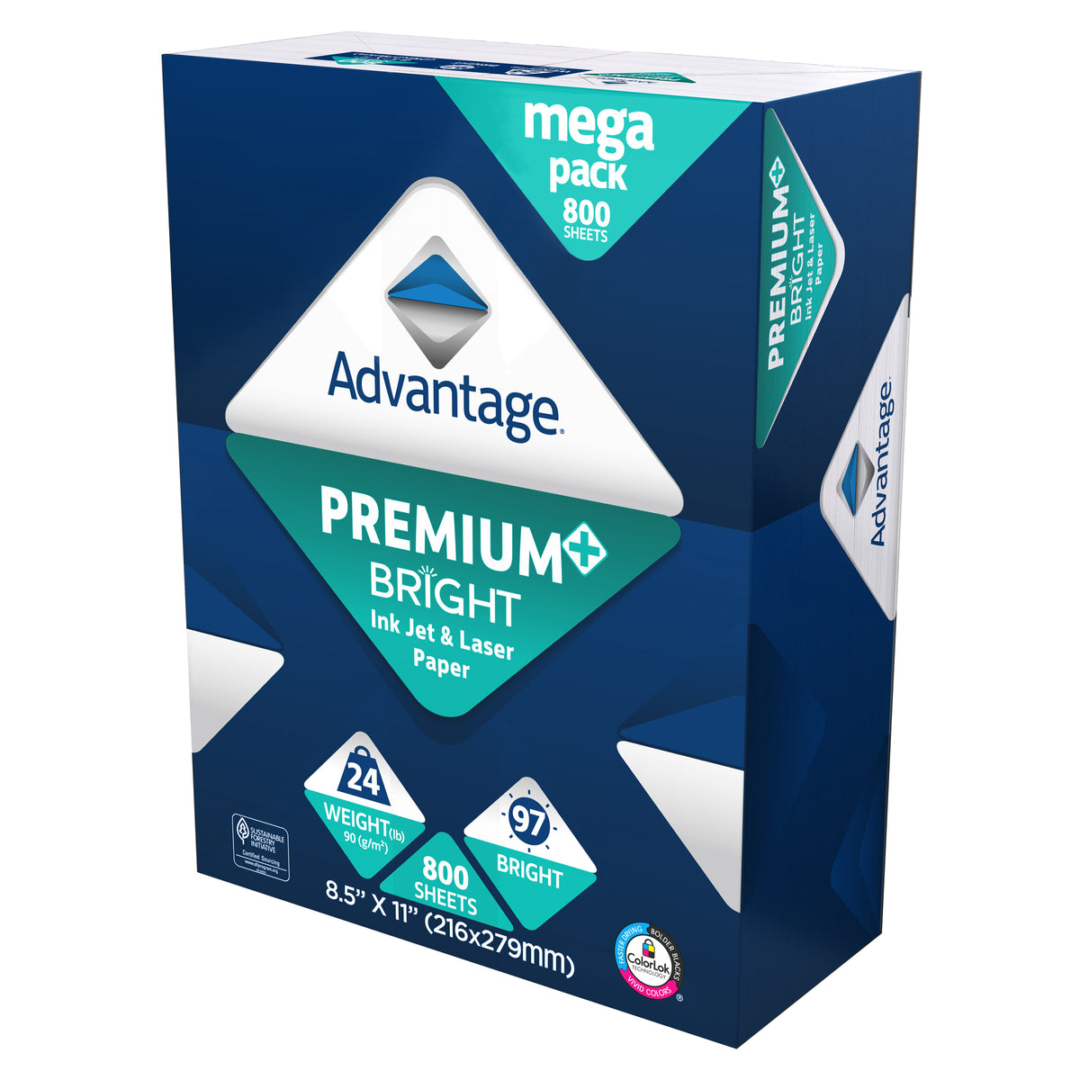 Advantage Premium Bright Ink Jet and Laser Paper, 8.5'x11' Letter, White, 24lb, 97 Bright, 1 Ream of 800 Sheets