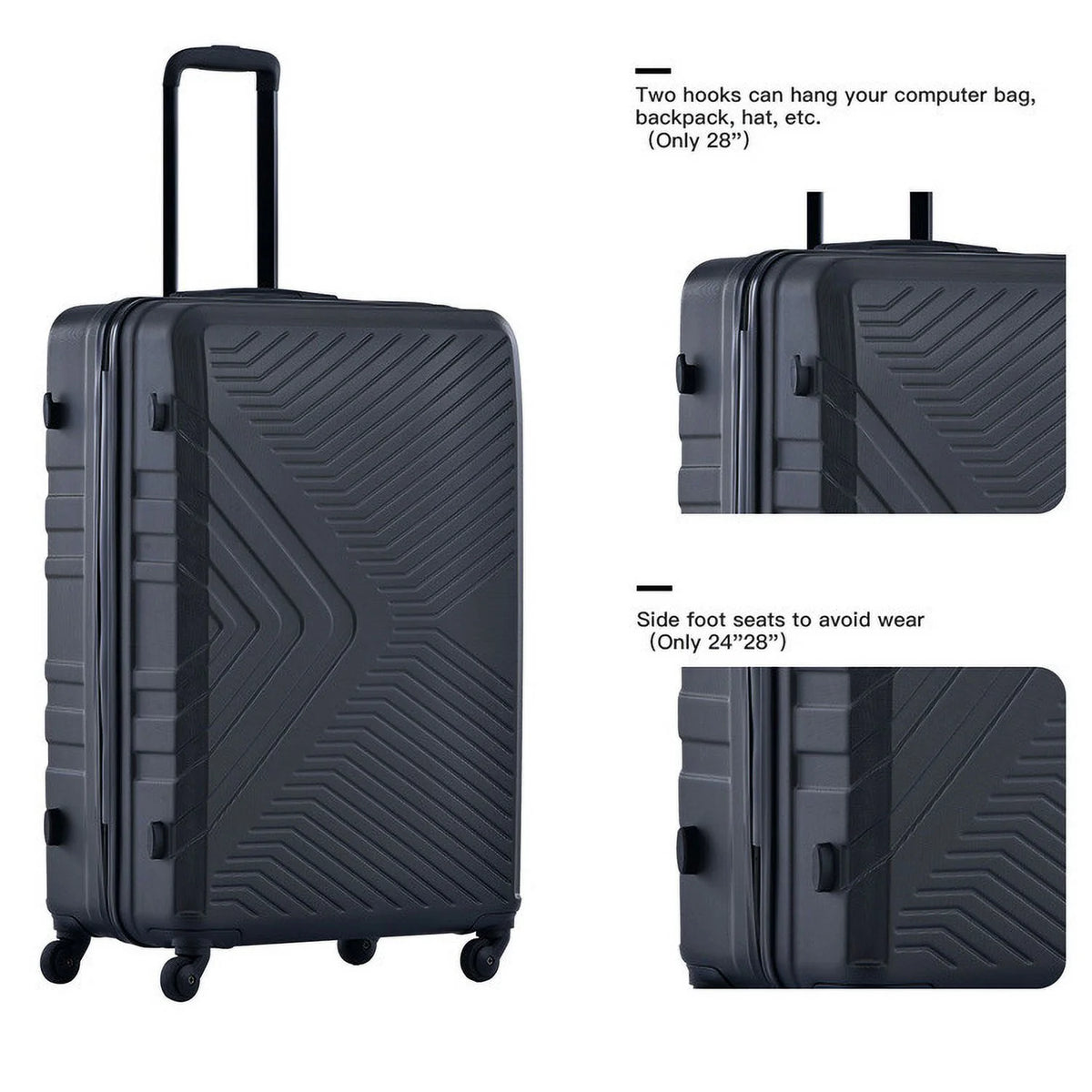 3 Piece Luggage Sets, ABS Lightweight Suitcase(20/24/28), Carry on Hard-Shell Luggage with 2 Hooks, Telescopic Handle, Spinner Wheels and TSA Lock, Yellow