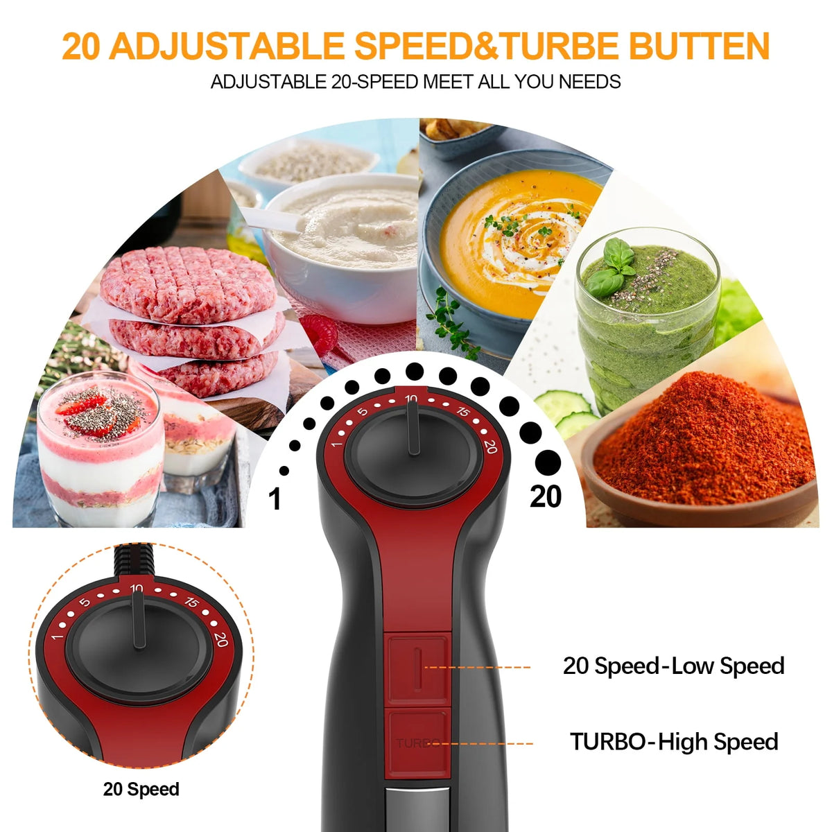 LINKChef Immersion Blender, 20-Speed Hand Blender, 800W 5-in-1 Immersion Hand Blender, Stick Blender with Turbo Mode, Baby Food Processor with Chopper, Blender for Kitchen with 600ml Beaker (Black)