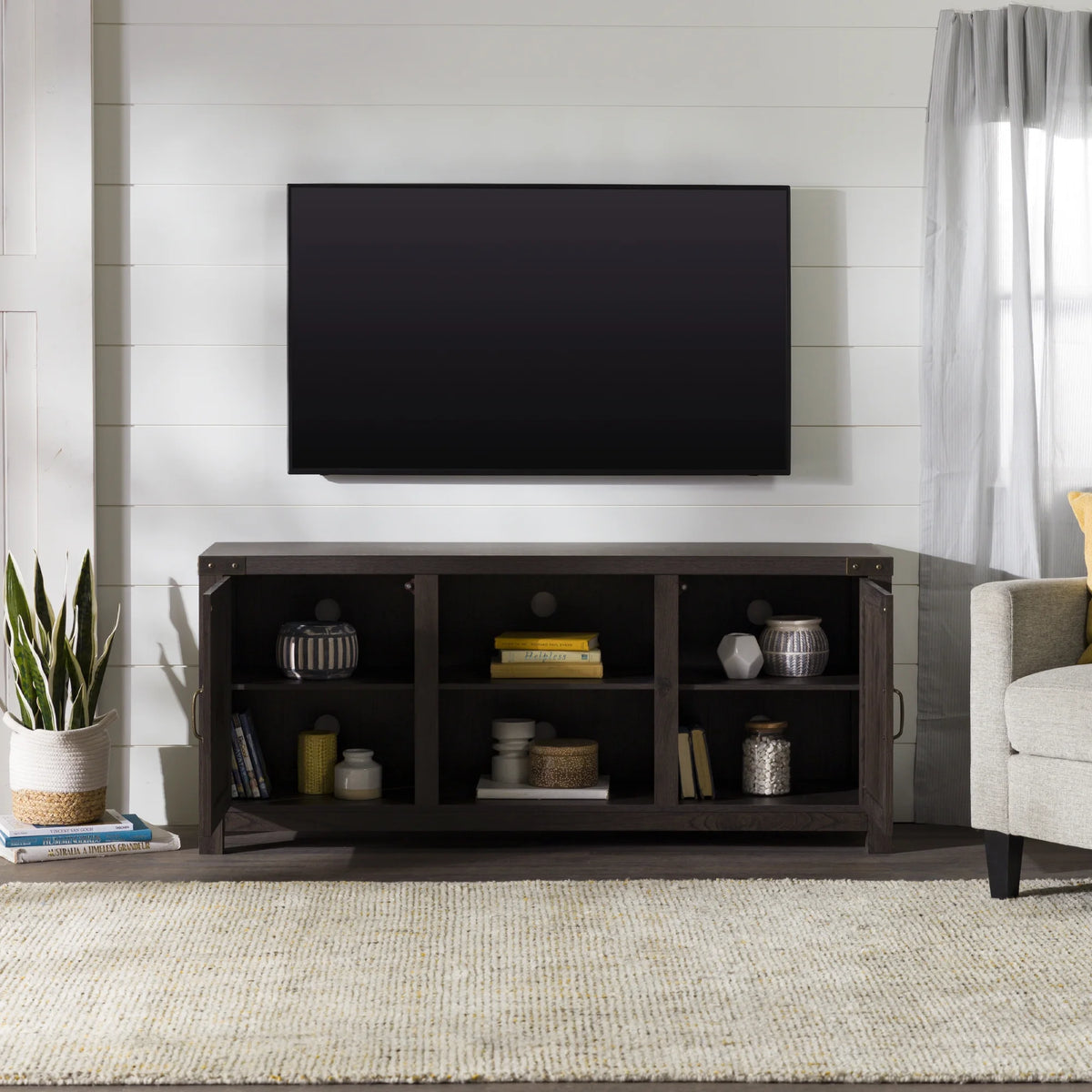 Walker Edison Modern Farmhouse Barn Door TV Stand for TVs up to 65", Grey Wash