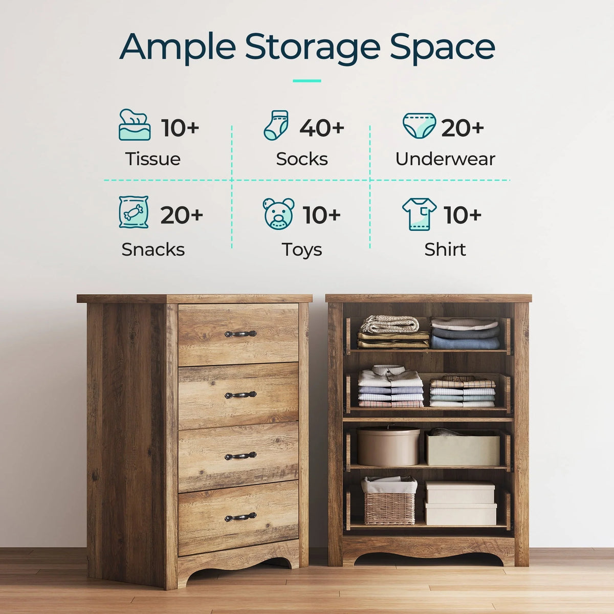 LINSY HOME Brown Dressers,Chest of 4 Drawers