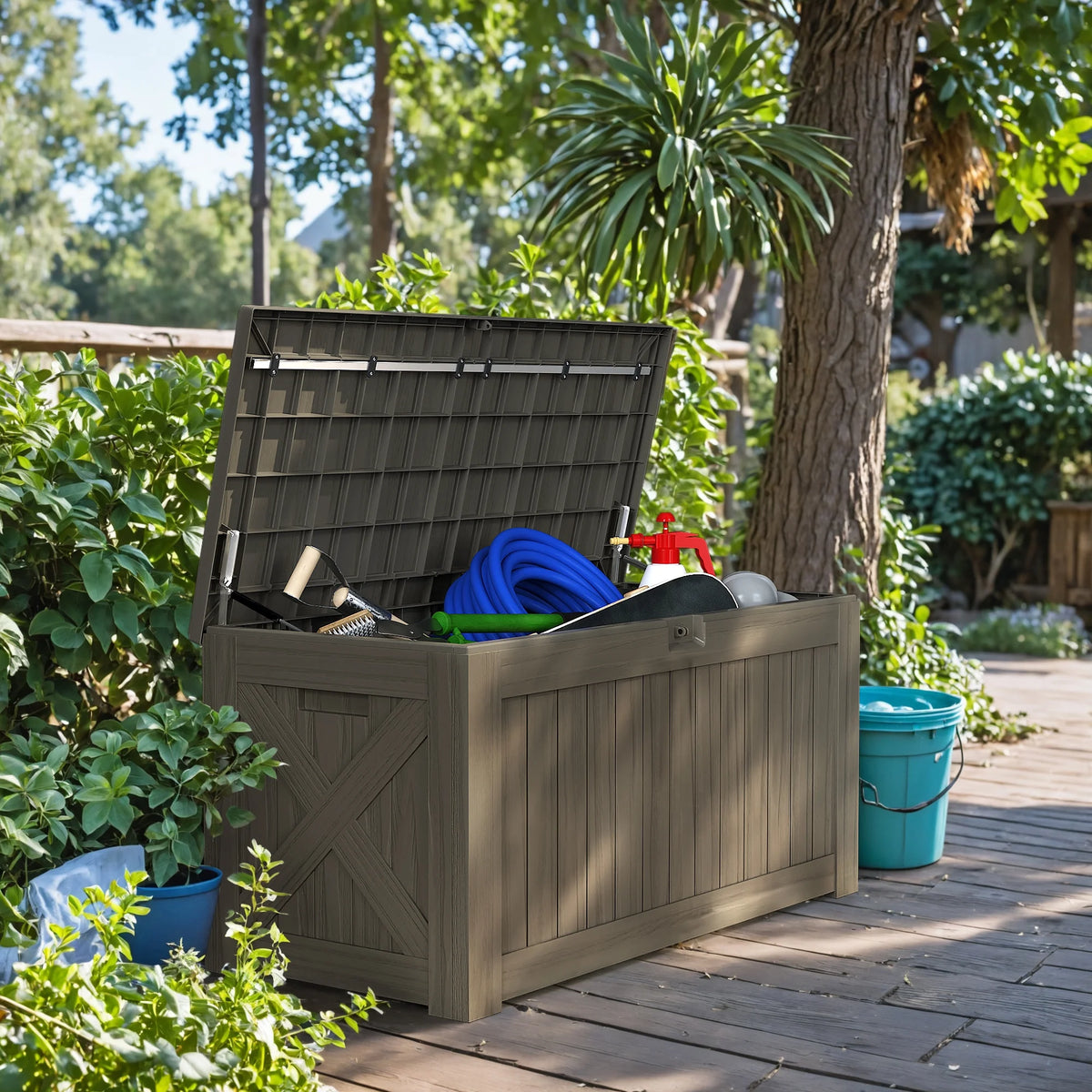 Devoko 120 Gallon Outdoor Patio Box Deck Plastic Resin Storage Box Backyard, Dark Grey