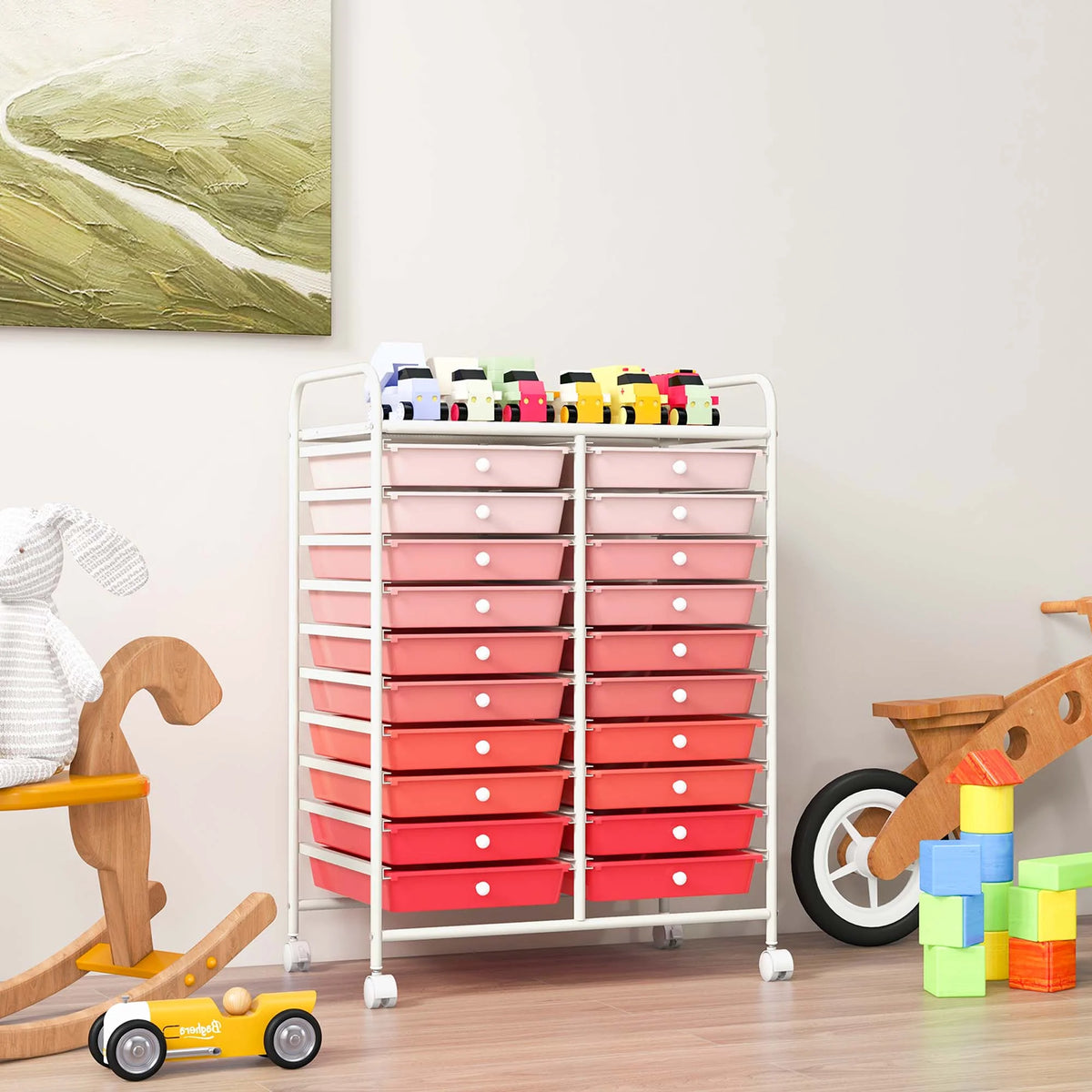 Costway 20 Drawer Rolling Storage Cart Tools Scrapbook Paper Office School Organizer Yellow