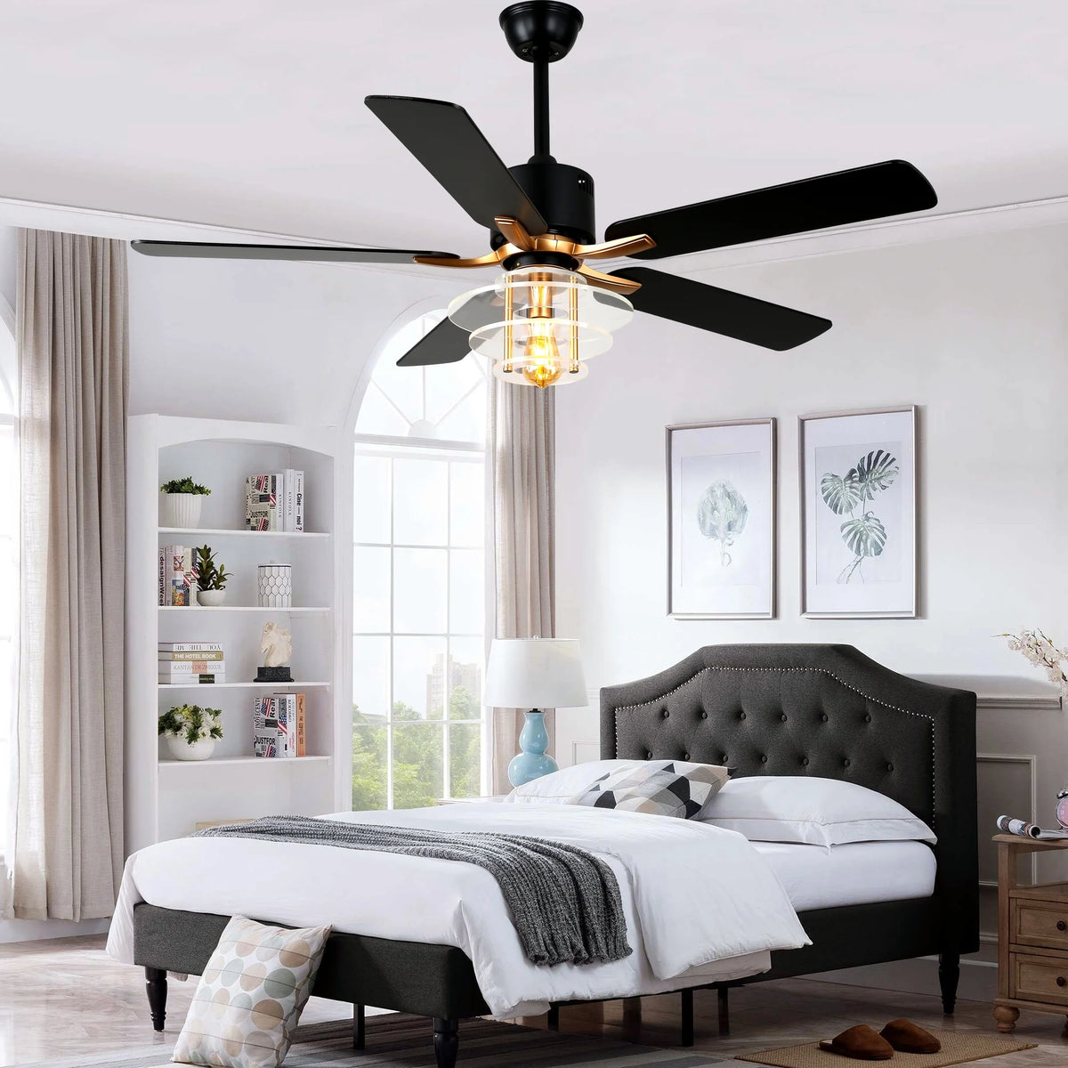Bella Depot 52" Modern Black Ceiling Fan 6-Speed Reversible with Light and Remote Control
