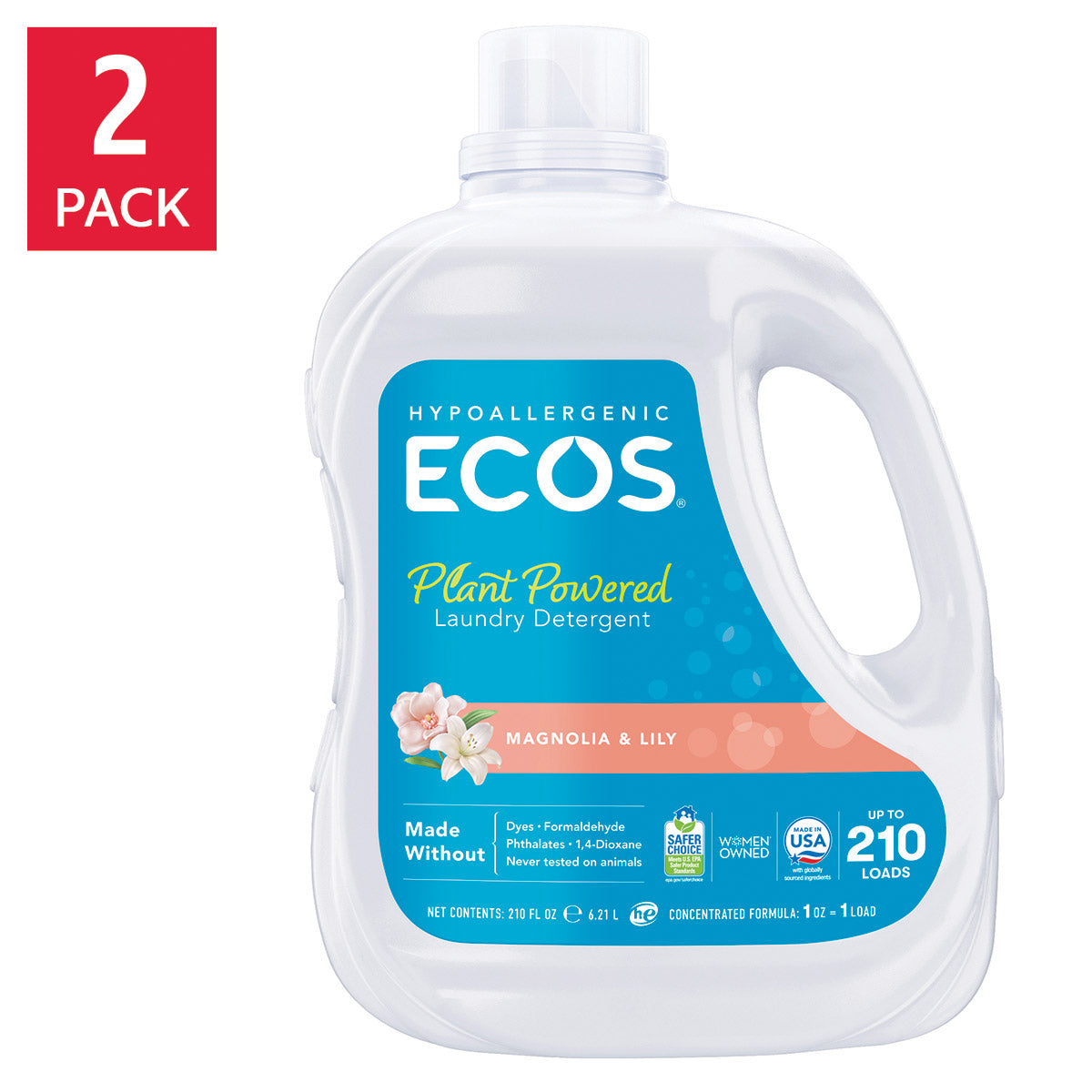 ECOS Liquid Laundry Detergent, Magnolia & Lily, 210 Loads, 210 fl oz, 2-count