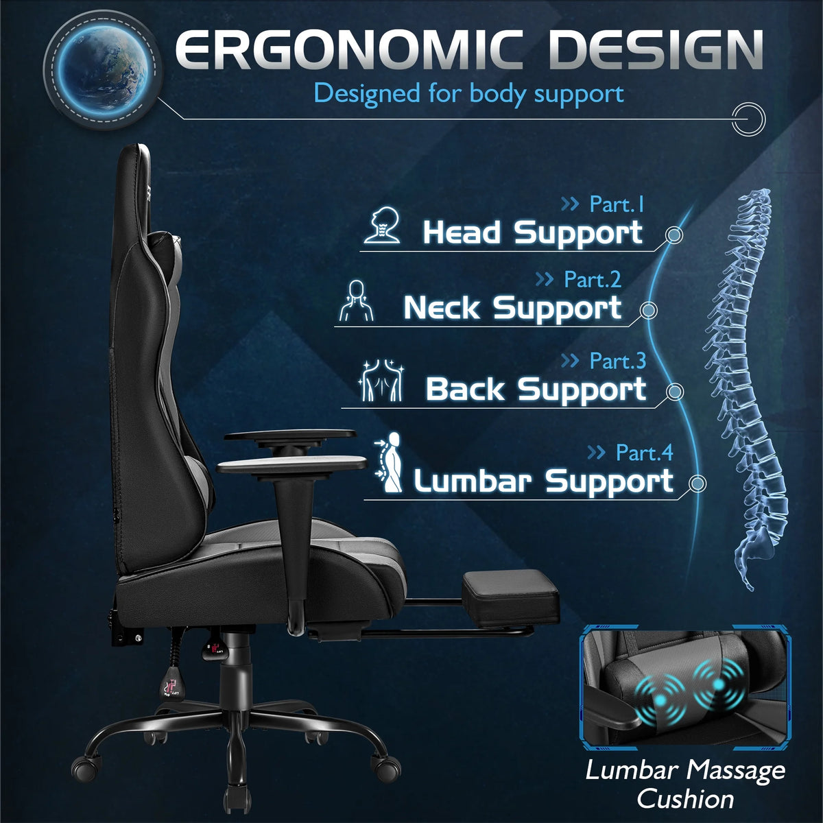 Homall Massage Gaming Chair Office Chair High Back PU Leather Chair with Footrest, Black