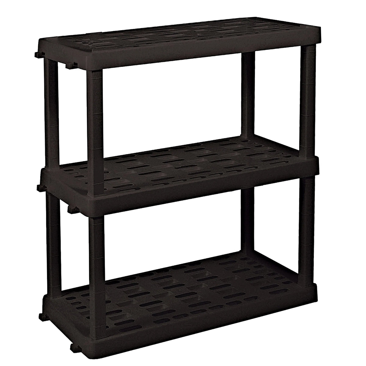 Hyper Tough Large 3-Tier Shelving Unit, W36 x D18 x H38" Interlocking Multipurpose Garage Plastic Shelf Organizer, Black