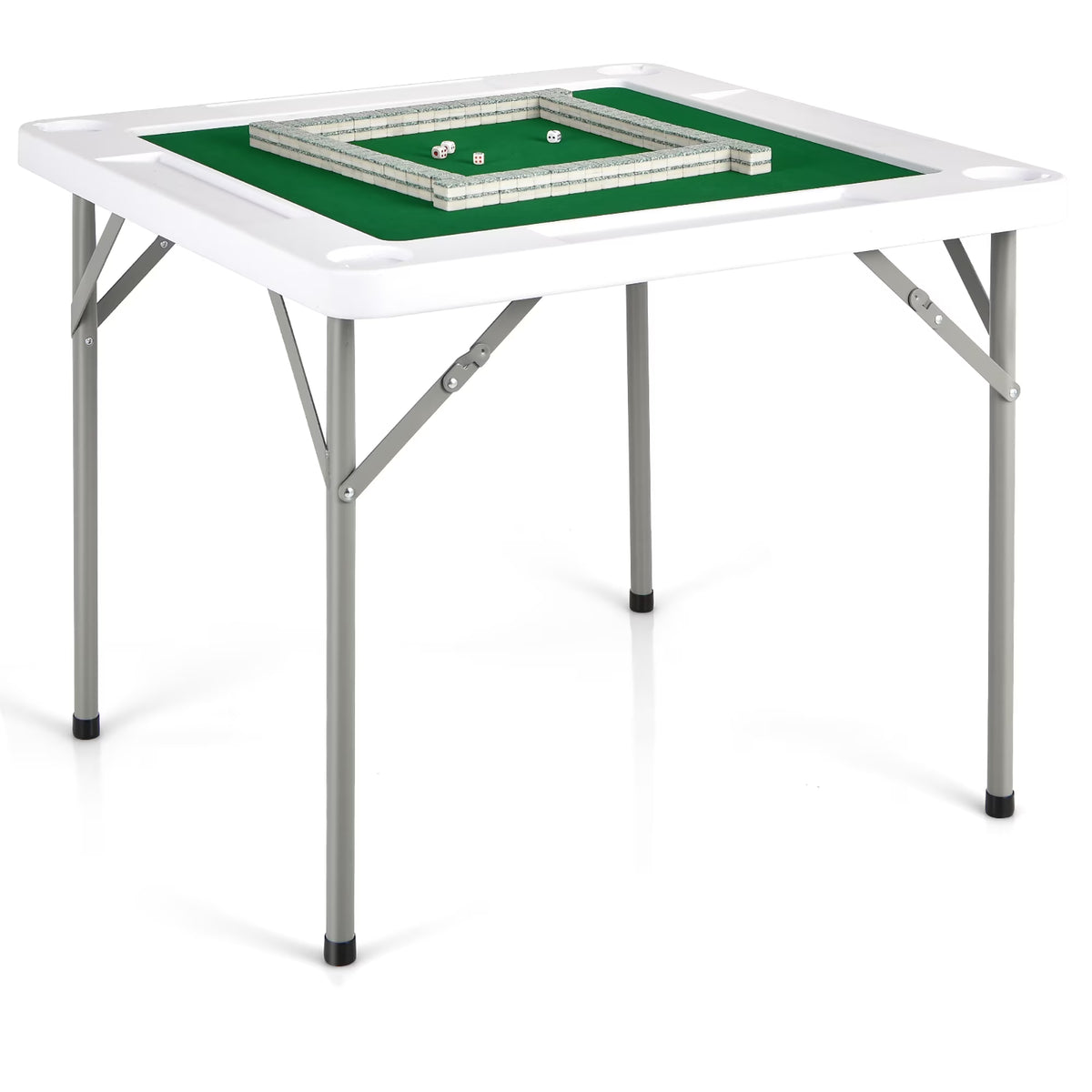 Goplus 35'' 4-Player Mahjong Card Game Portable Folding Table w/Cup & Coin Holder