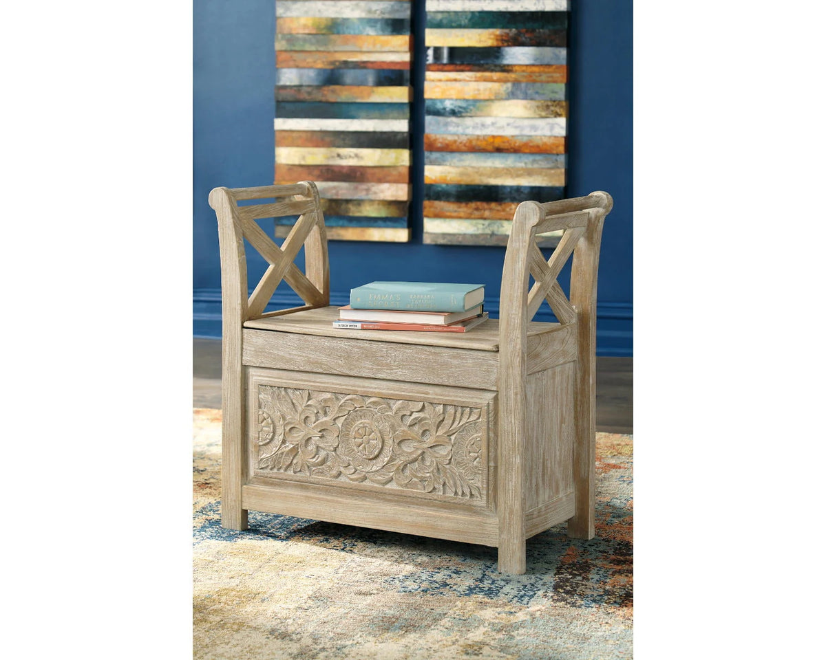 Signature Design by Ashley Casual Fossil Ridge Accent Bench  Whitewash