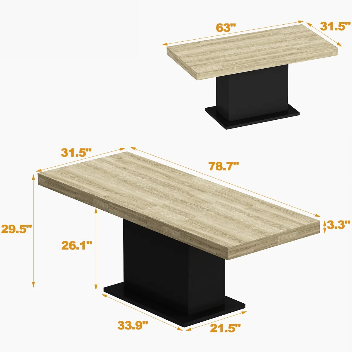 KULAGAGA  6-8 People Modern Extendible Dining Table, Rectangular Space-Saving Expandable Dining Table, Oak&White
