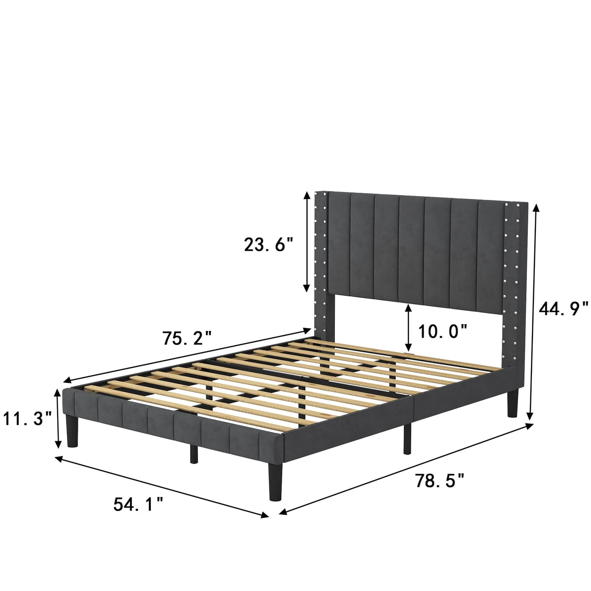 SYNGAR Full Bed Frame, New Upgrade Full Size Fabric Upholstered Platform Bed Frame with Elegant Headboard, Bedroom Furniture Wooden Frame Platform Bed Frame, No Box Spring Needed, Dark Gray
