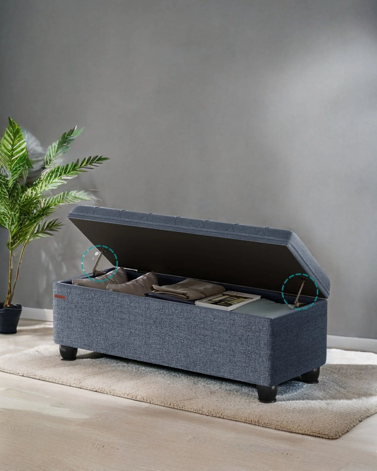 SONGMICS 46.5" Storage Ottoman Bench Storage Bench Bedroom Bench 330lb Load Capacity Solid Wood Legs Light Gray