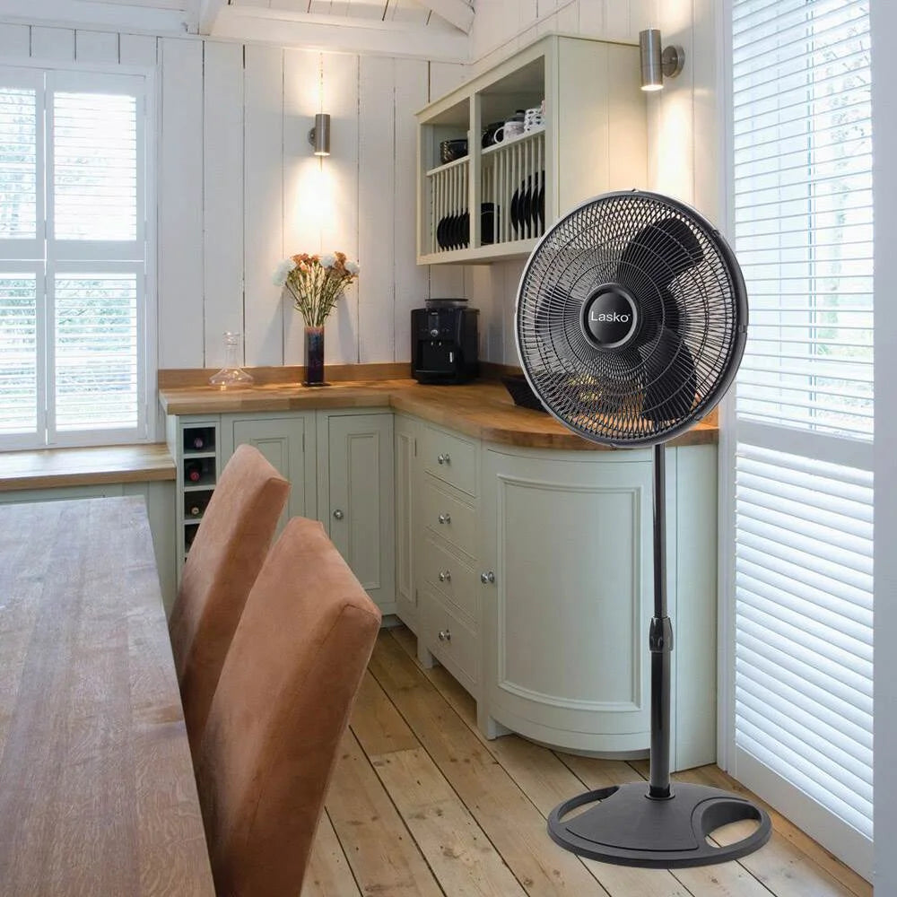 Lasko 16" Oscillating 3 Speed Adjustable Pedestal Stand Fan, Black (2 Pack)