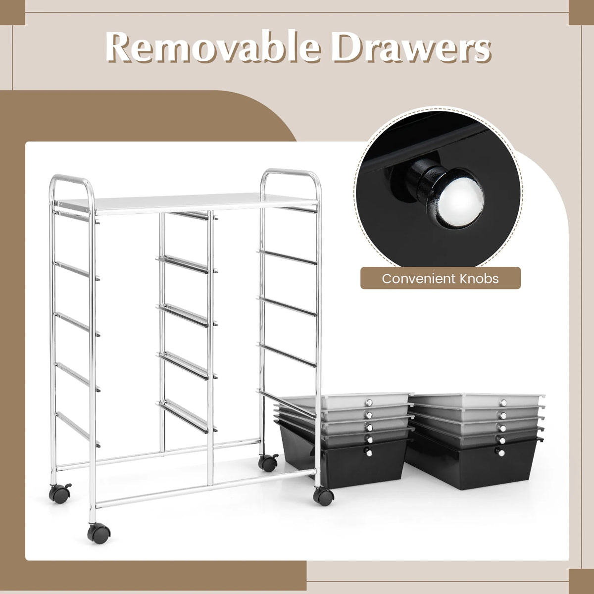Gymax 10-Drawer Rolling Storage Cart Tools Scrapbook Paper Organizer on Wheels Black Gradient