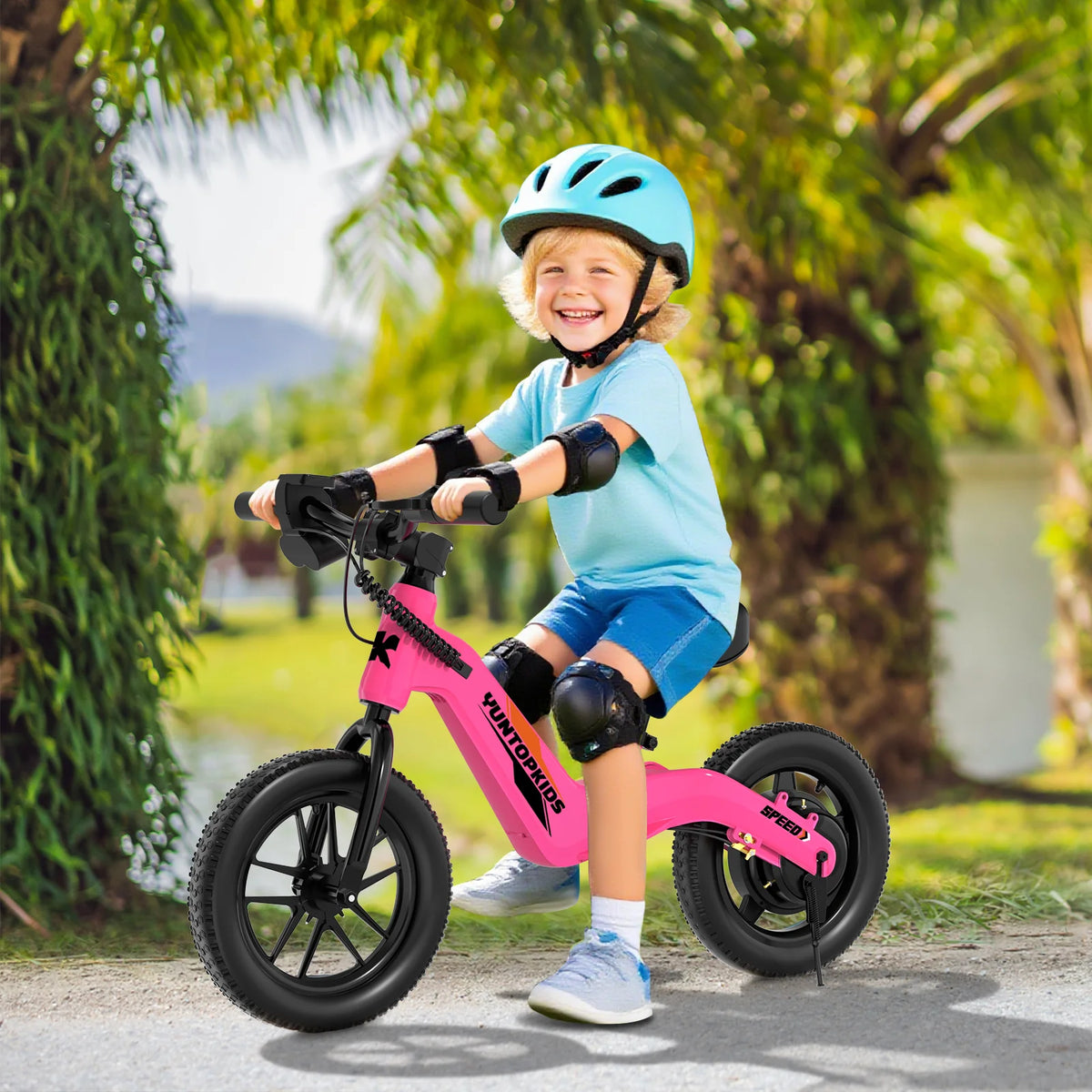 YunTopKids Electric Balance Bike for Kids, 150W Electric Bike for Kids with12 inch Pneumatic Tire, Adjustable Seat, Up to 5.6 Miles Electric Bike for Kids Ages 3-5,Black