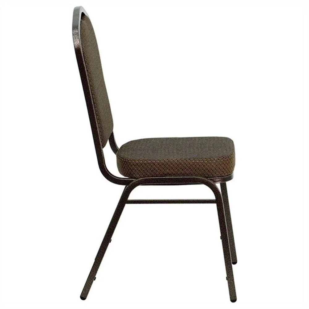 Bowery Hill Fabric/Metal Crown Back Banquet Stacking Chair in Brown