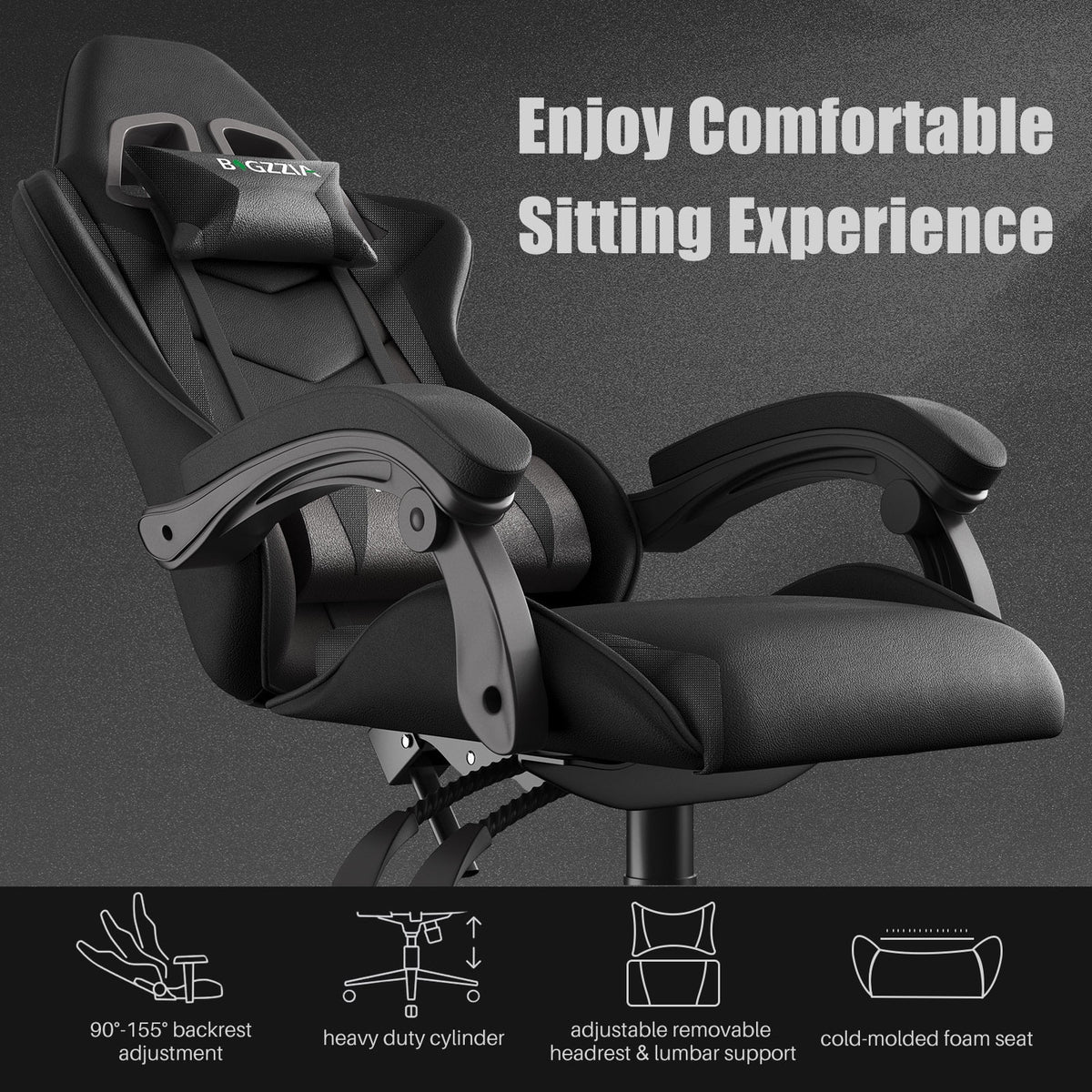 Bigzzia Gaming Chair Pu Leather Office Chair with Ergonomic Lumbar Pillow, Reclining Racing Game Chair Backrest and Seat Height Adjustable Swivel Recliner,Esports Chair with Headrest,Blue