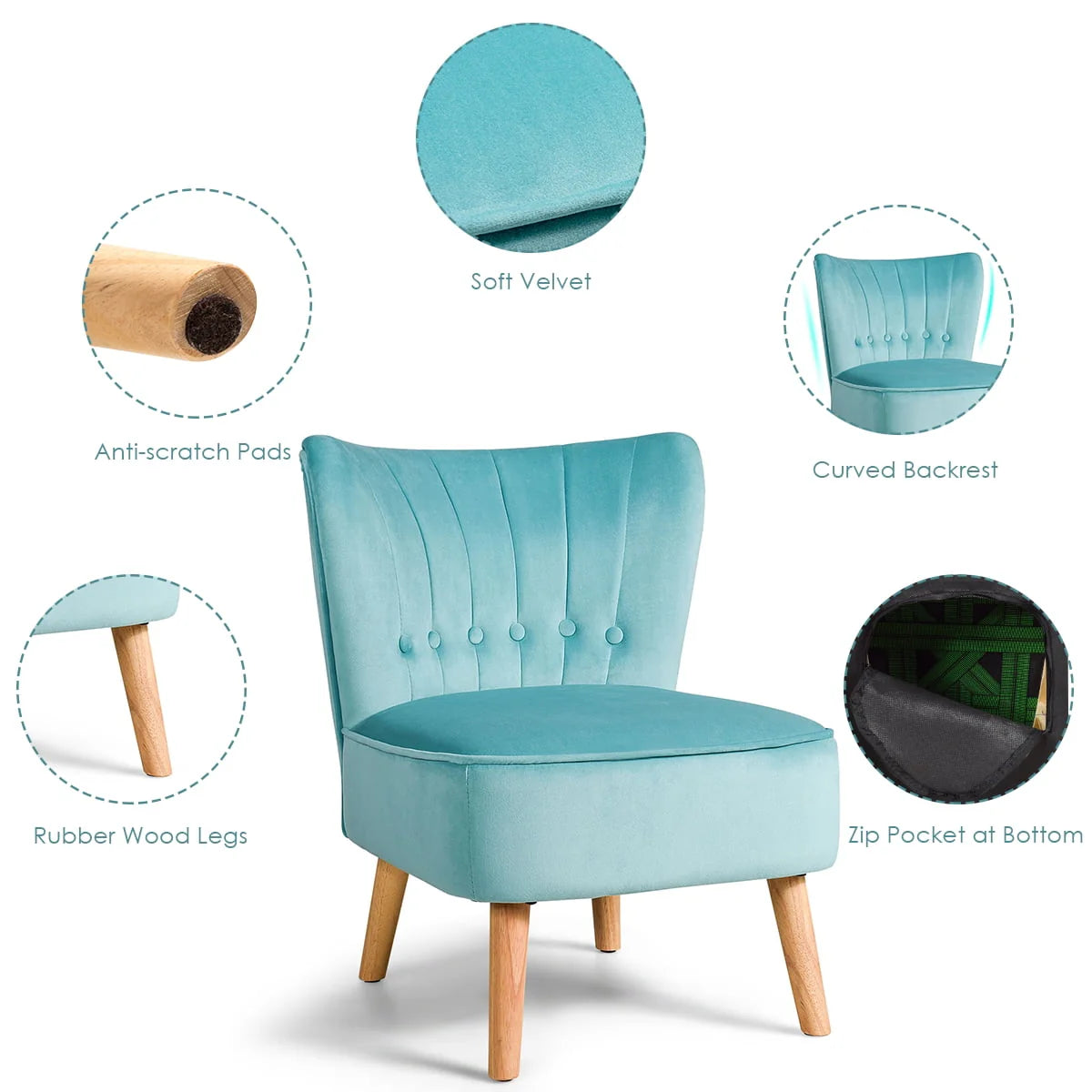 Costway Armless Accent Chair Tufted Velvet Leisure Chair Single Sofa Upholstered Green