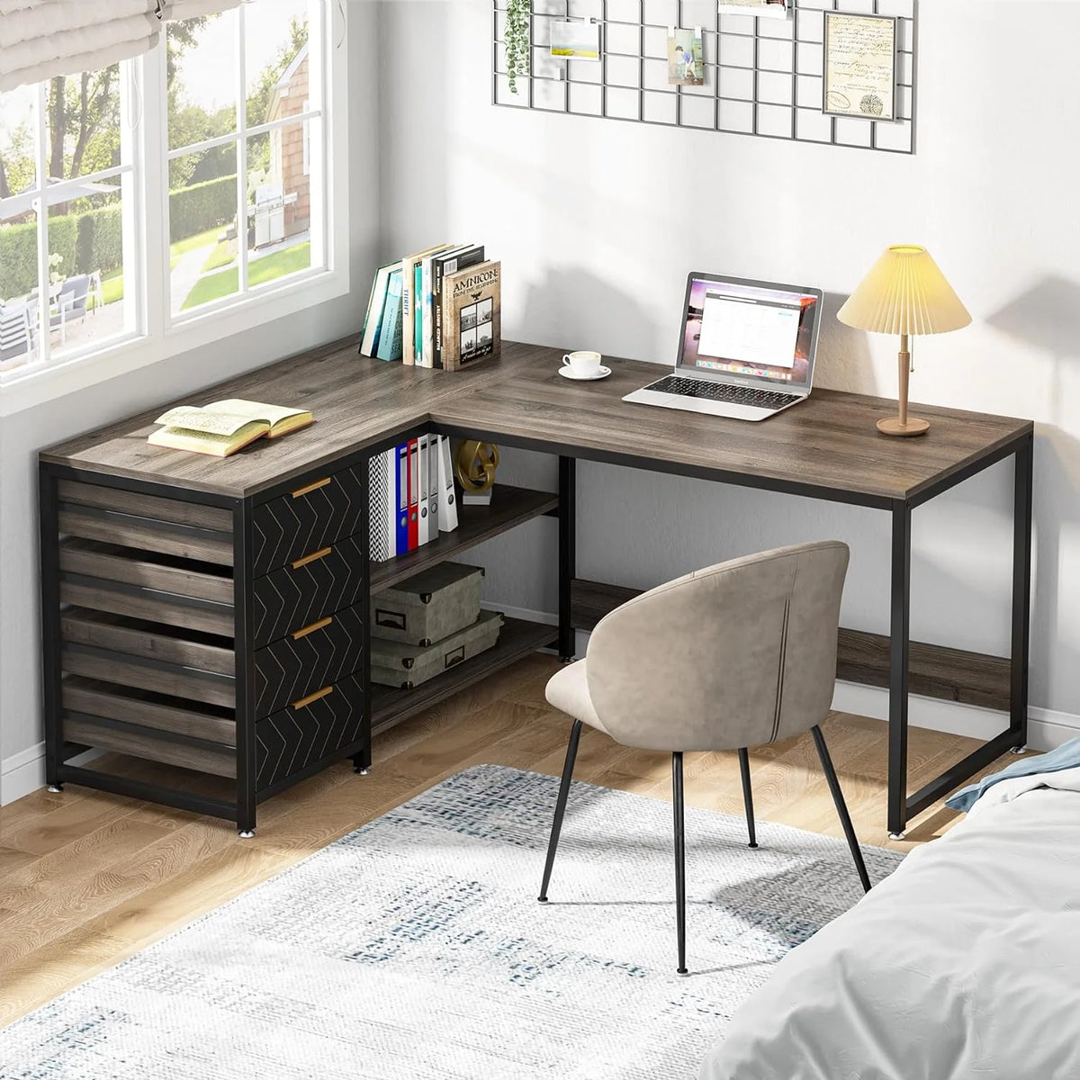 Tribesigns 59" L-Shaped Office Desk, Modern Reversible Computer Study Desk for Home Office, White