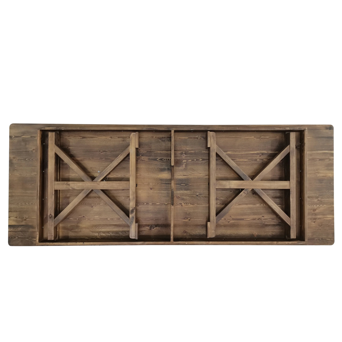 Merrick Lane 9' x 40" Rectangular Antique Rustic Solid Pine Foldable Dining Table with Crisscross Legs
