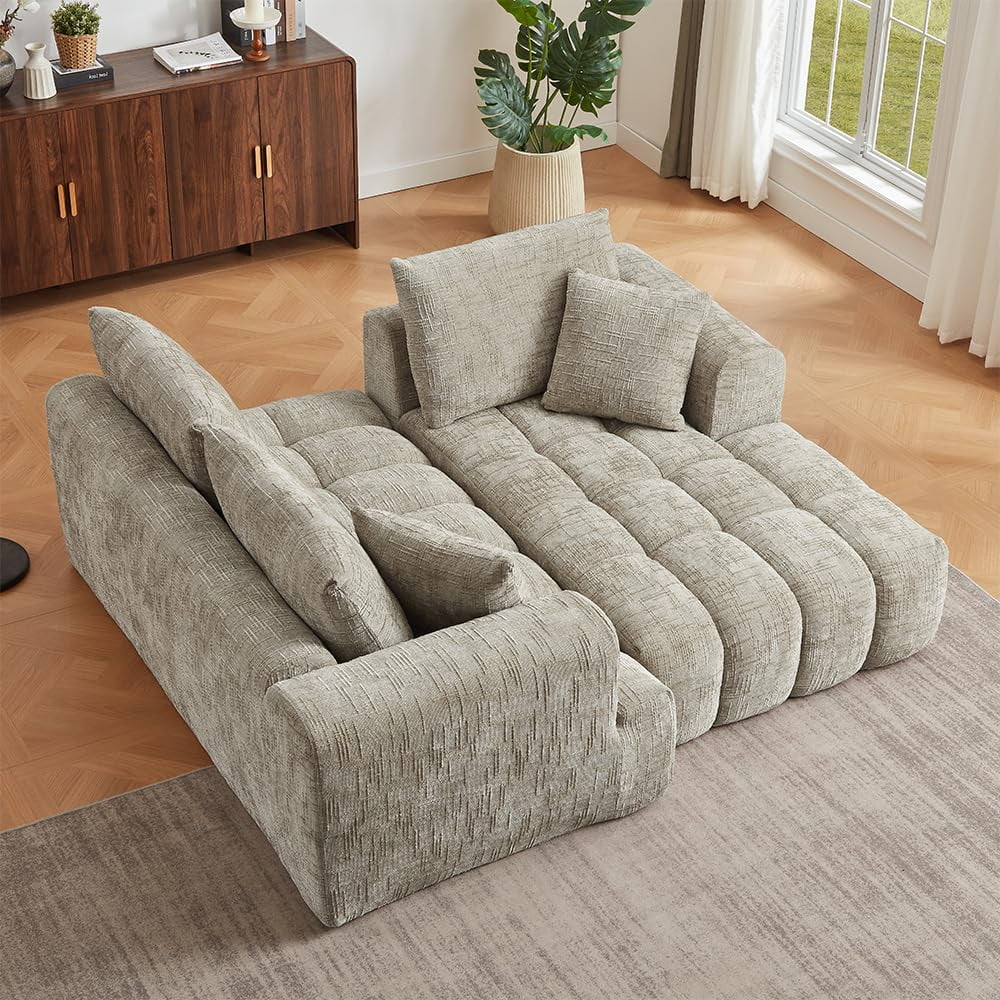 Lovableguy L-Shape Oversized Sectional Sofa,Chenille Modular Cloud Couch Sectional with Right Chaise Lounge,No Assembly,Upholstered Floor Sofa for Living Room Bedroom,khaki