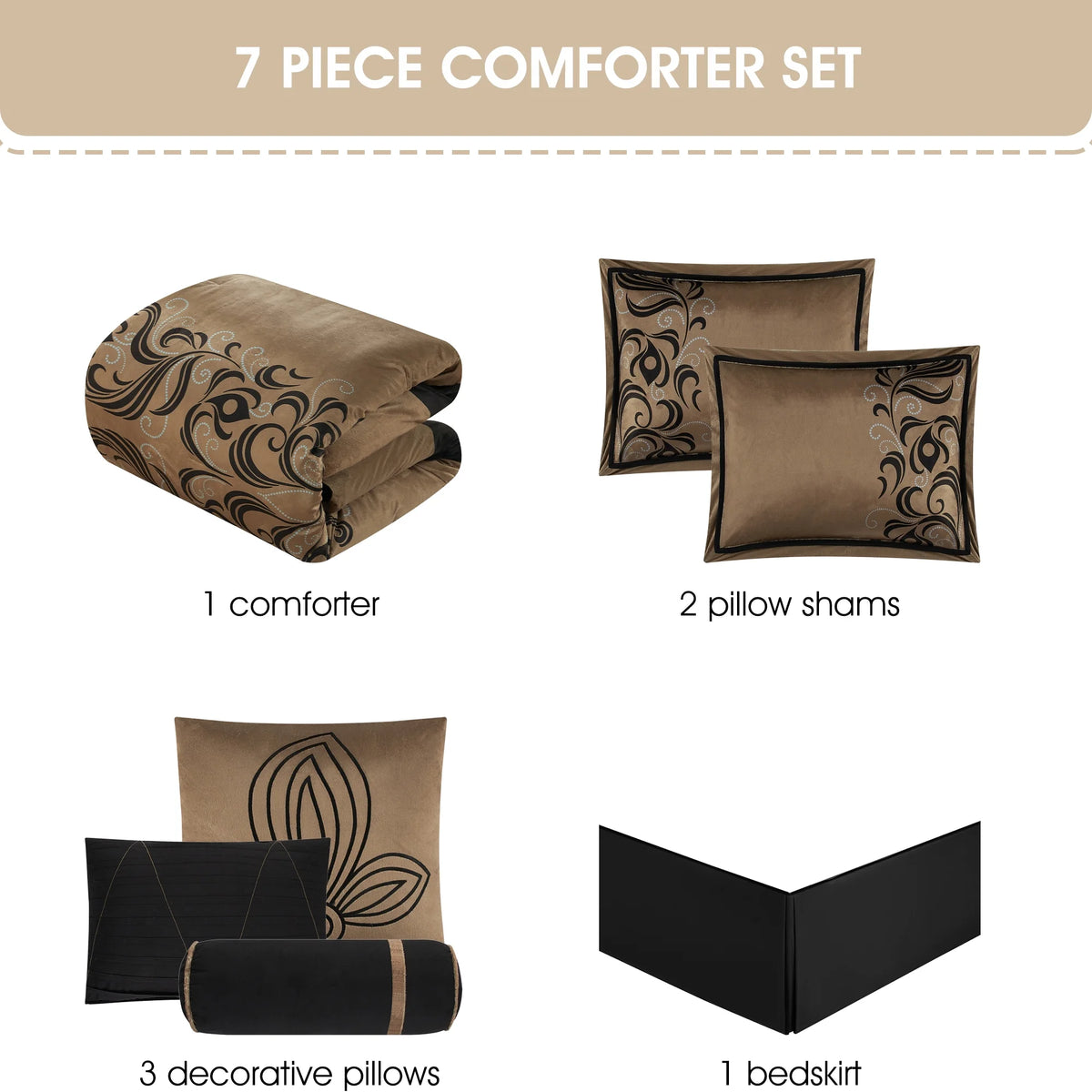 Lanco Smoke Grey Comforter Set California King Size, 9 Piece Jacquard Floral Bedding Set, All Season, Ultra-Soft, Matching Pillows & Shams, Bed Skirt