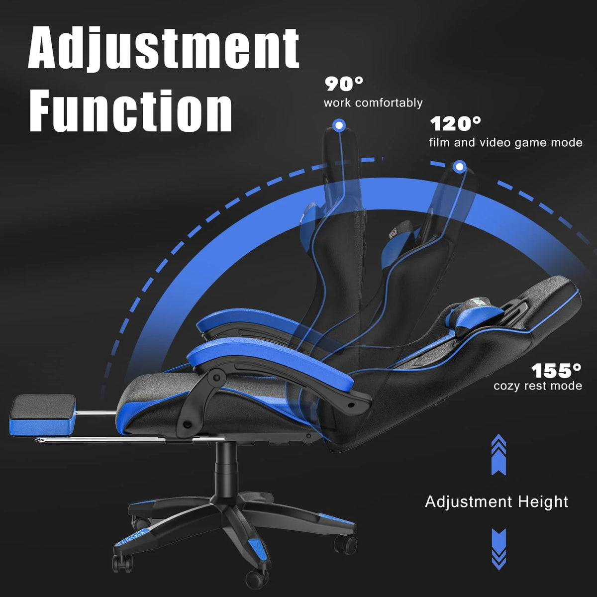 Bigzzia Gaming Chair Pu Leather Office Chair with Ergonomic Lumbar Pillow, Reclining Racing Game Chair Backrest and Seat Height Adjustable Swivel Recliner,Esports Chair with Headrest,Blue